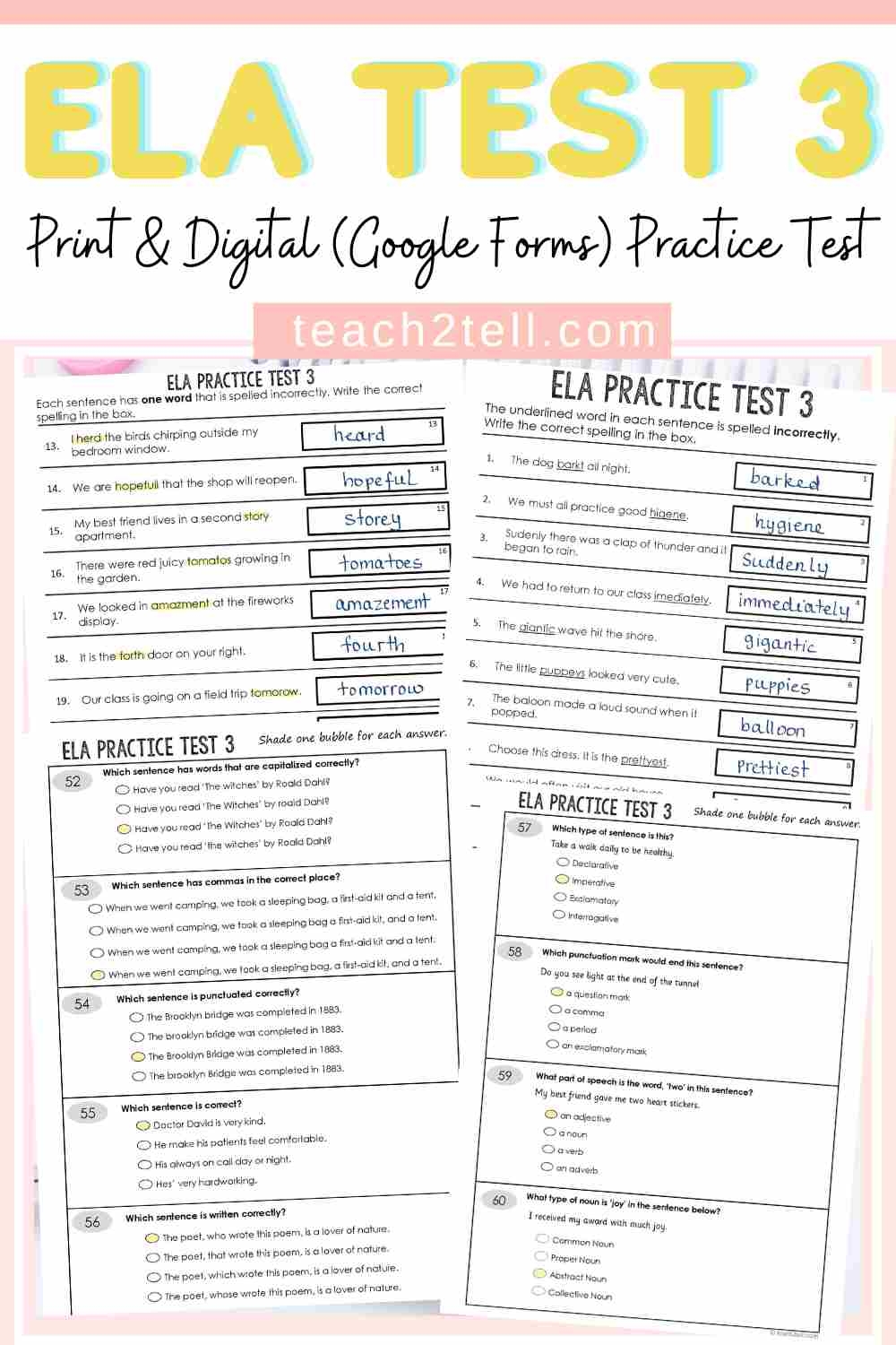 ELA Practice Test Free For 3rd 4th And 5th Grade Classroom Freebies