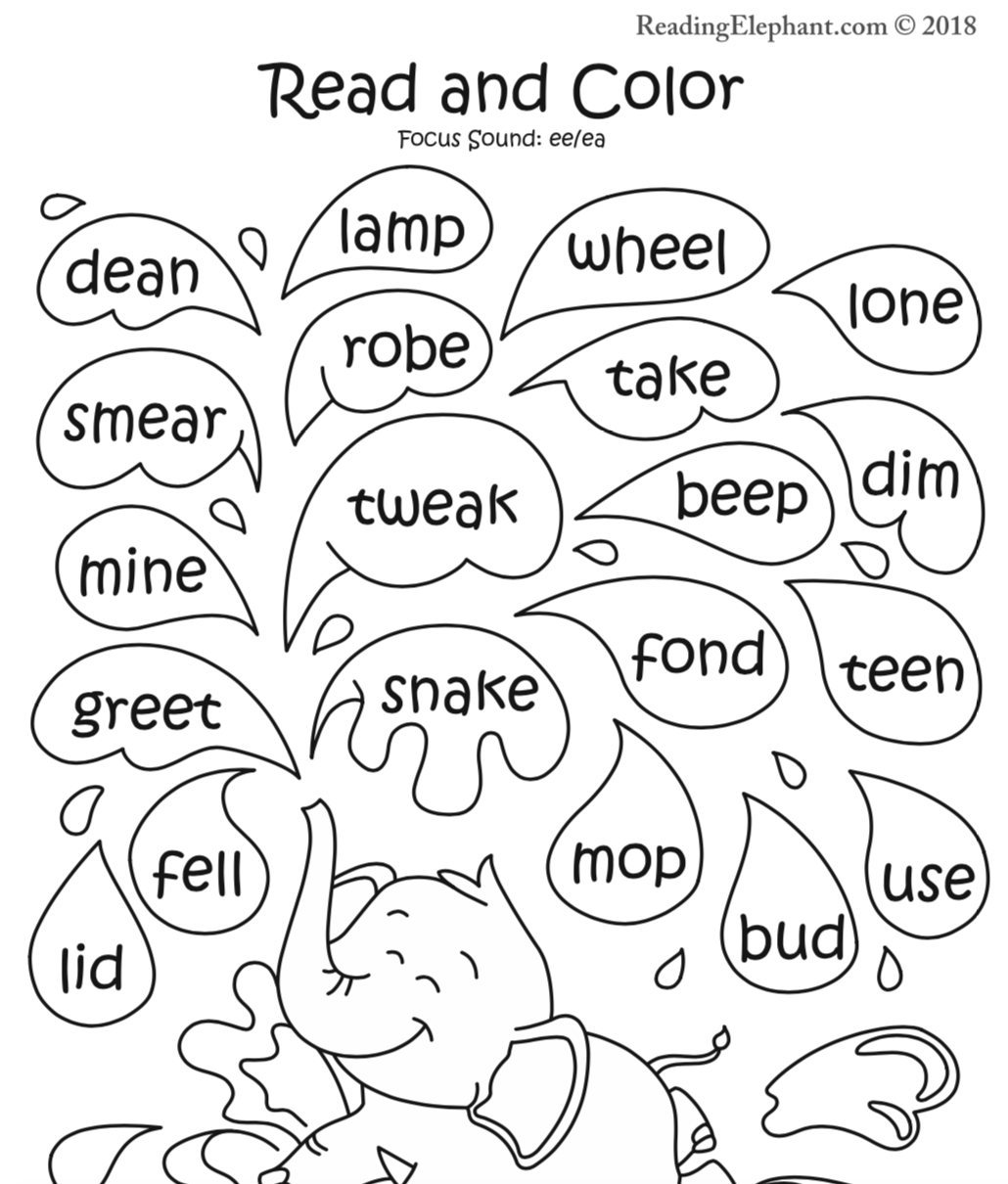 ElephantSplashing Ee Ea Pic2 Reading Elephant Ea Ee Exercise Worksheets Library