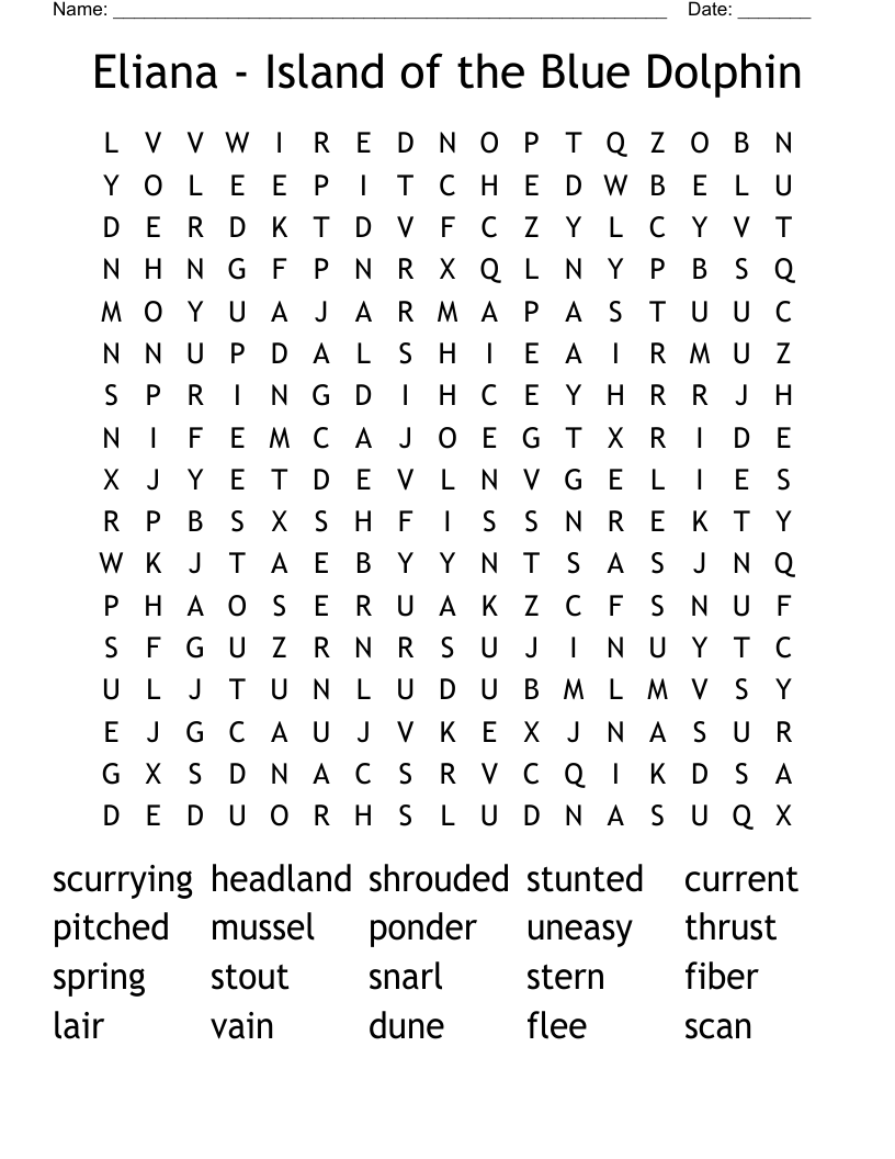 Eliana Island Of The Blue Dolphin Word Search WordMint Eliana Island Of The Blue Dolphin Word Search WordMint