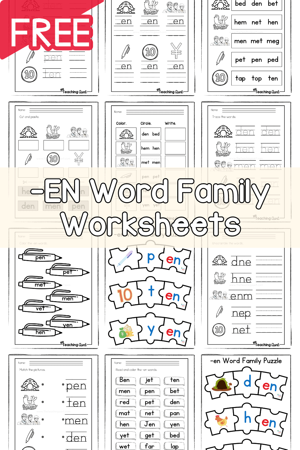 EN Word Family Worksheets The Teaching Aunt AN Word Family Worksheets Kindergarten Mom