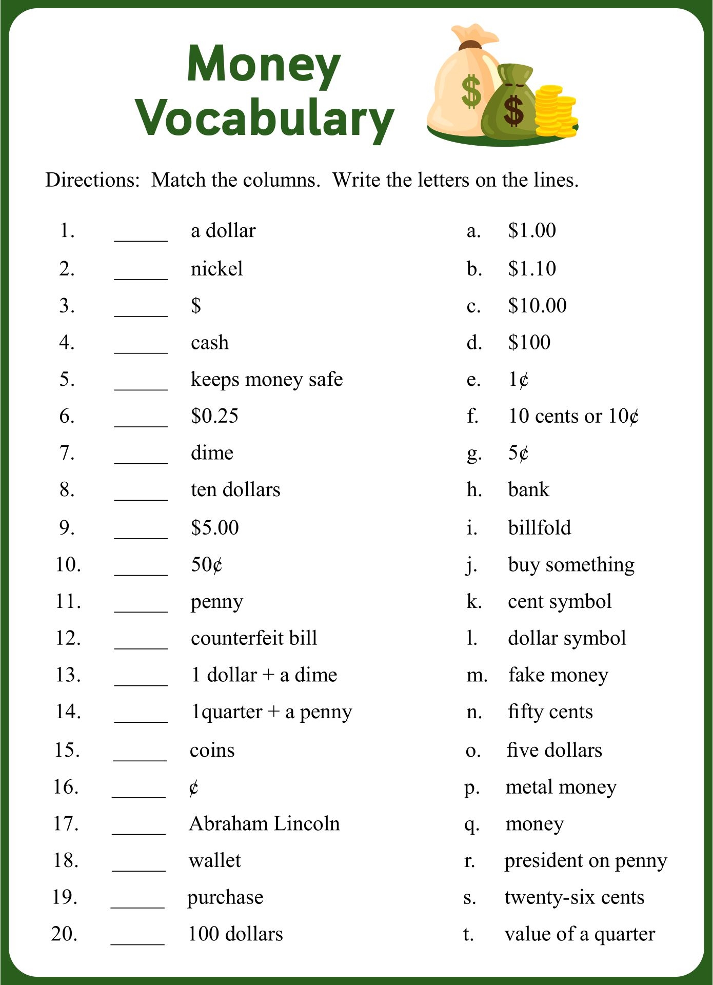 English Worksheets Printable Grammar Reading Writing And Vocabulary