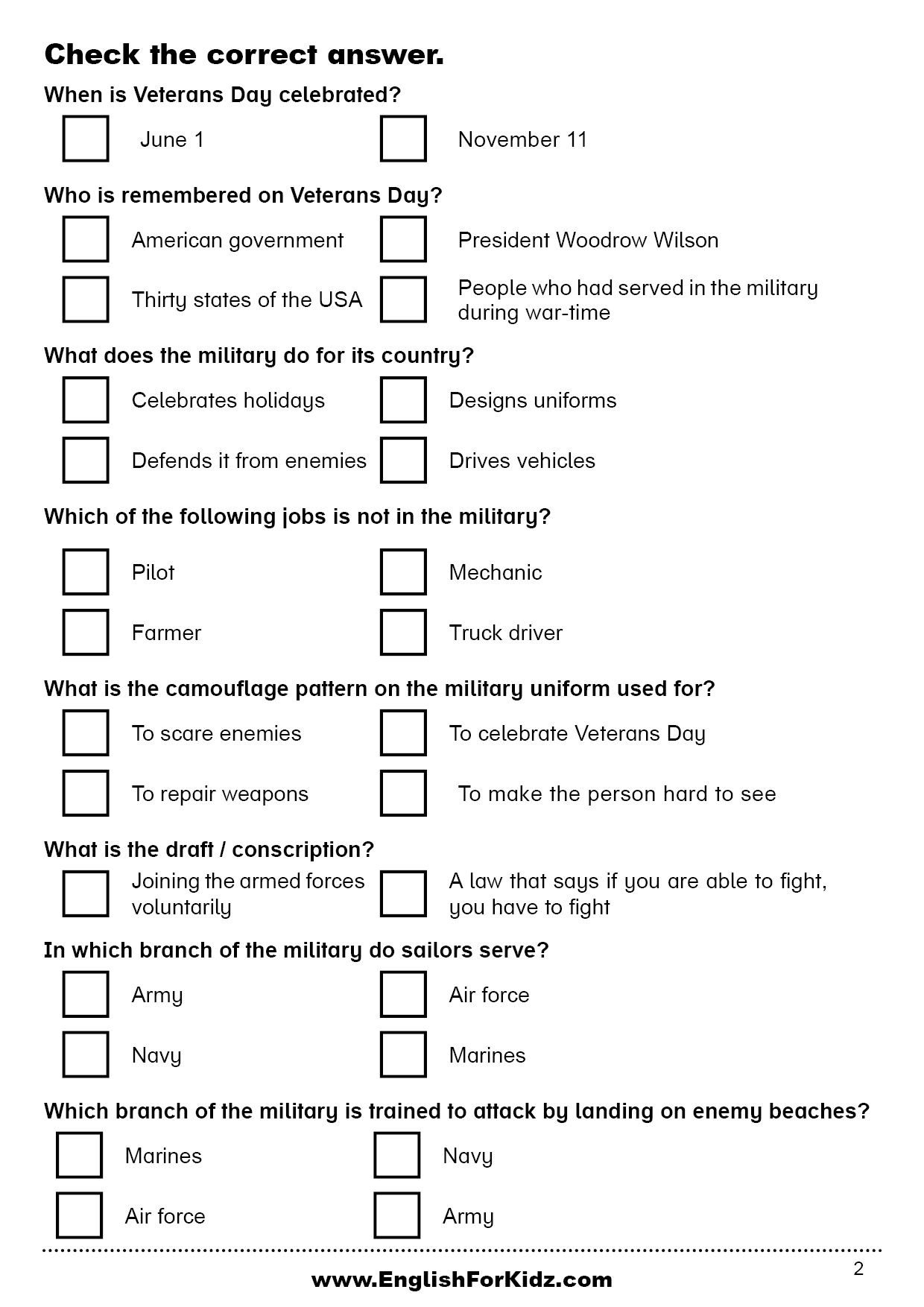 English For Kids Step By Step Veterans Day Reading Comprehension Free PDF