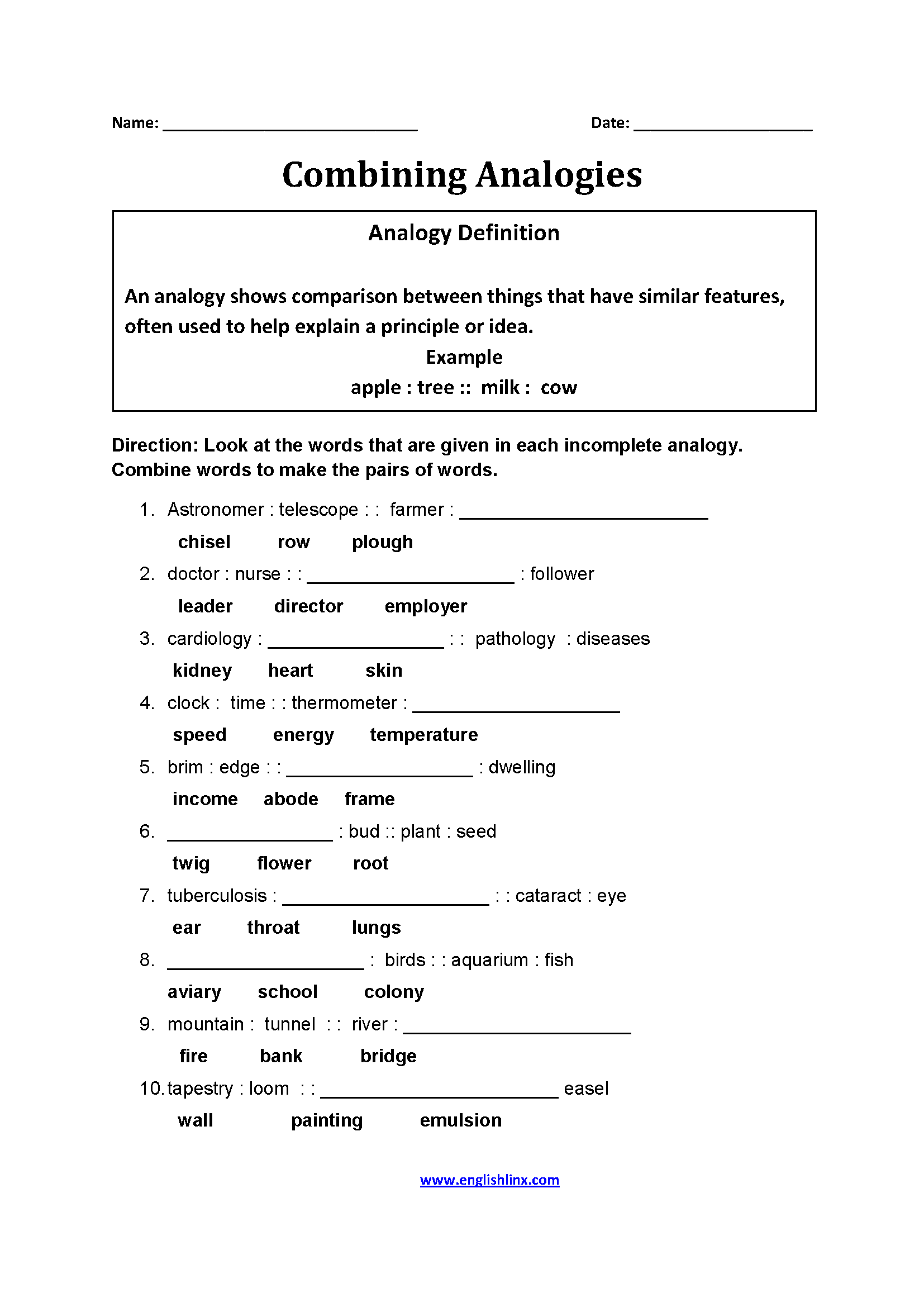 Englishlinx Analogy Worksheets