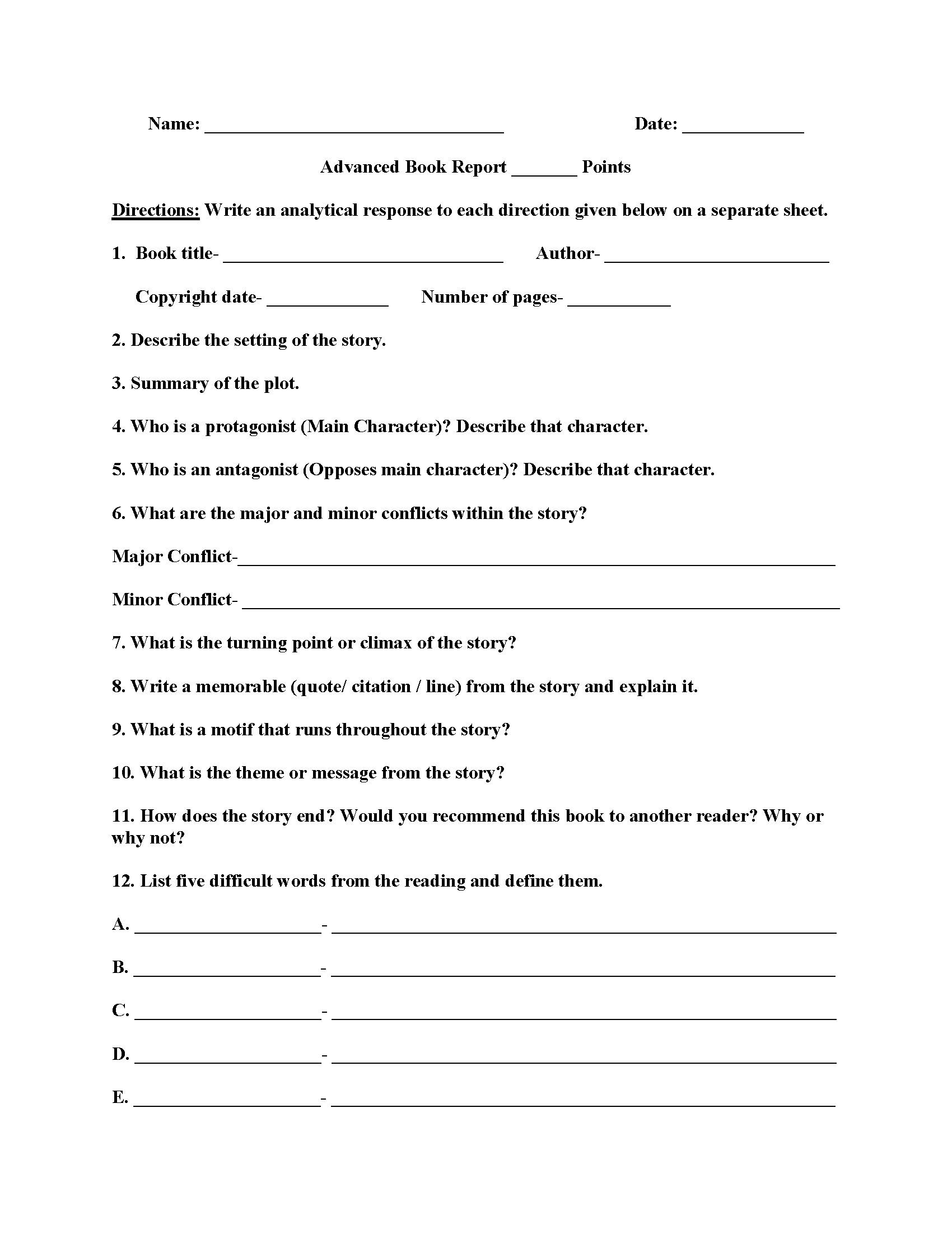 Englishlinx Book Report Worksheets