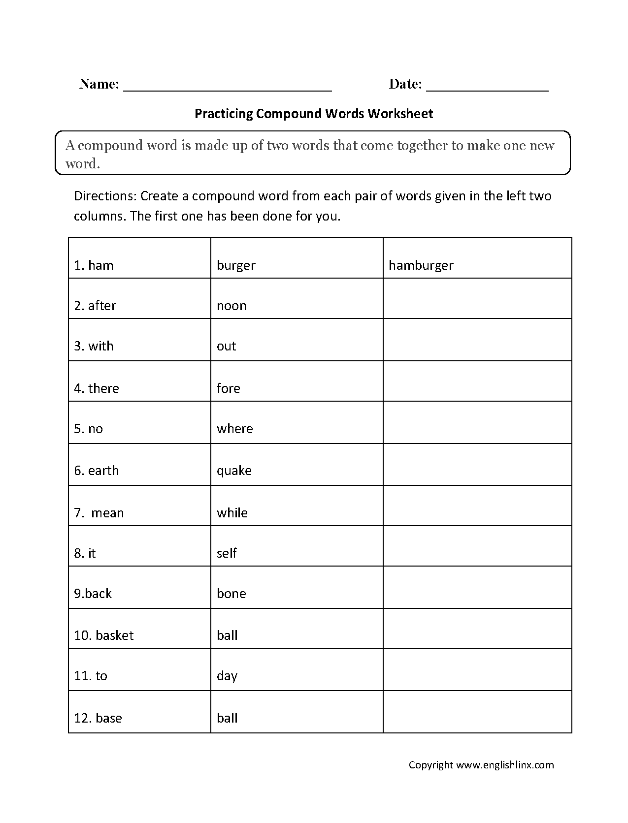 Englishlinx Compound Words Worksheets