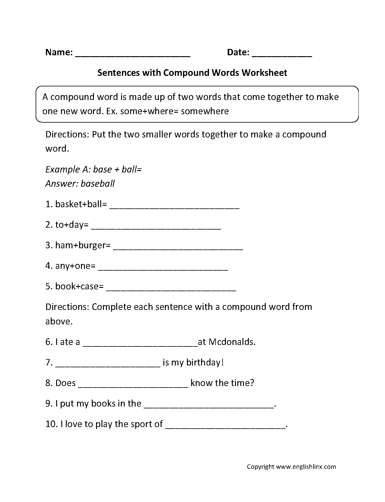Englishlinx Compound Words Worksheets