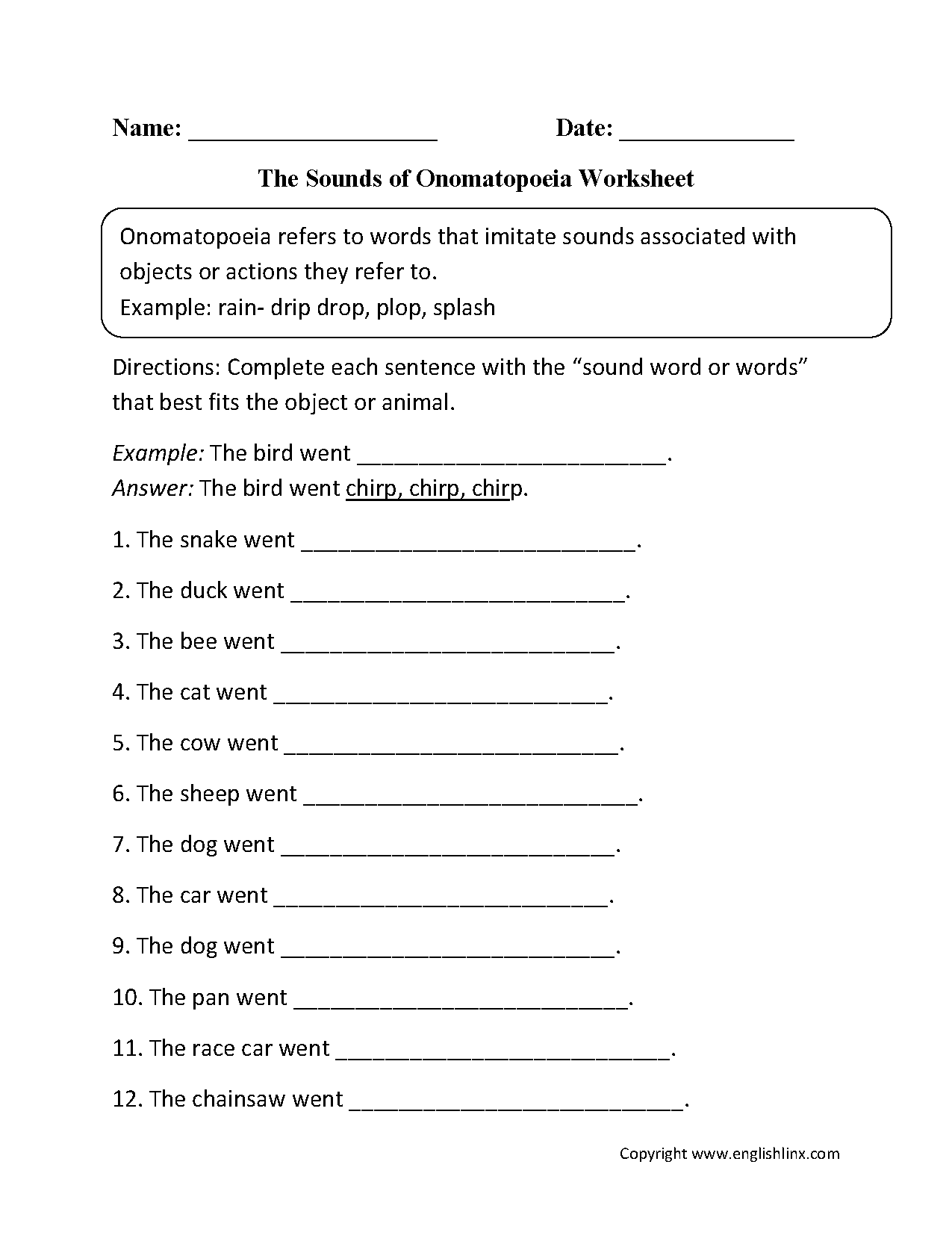 Englishlinx Onomatopoeia Worksheets Englishlinx Onomatopoeia Worksheets