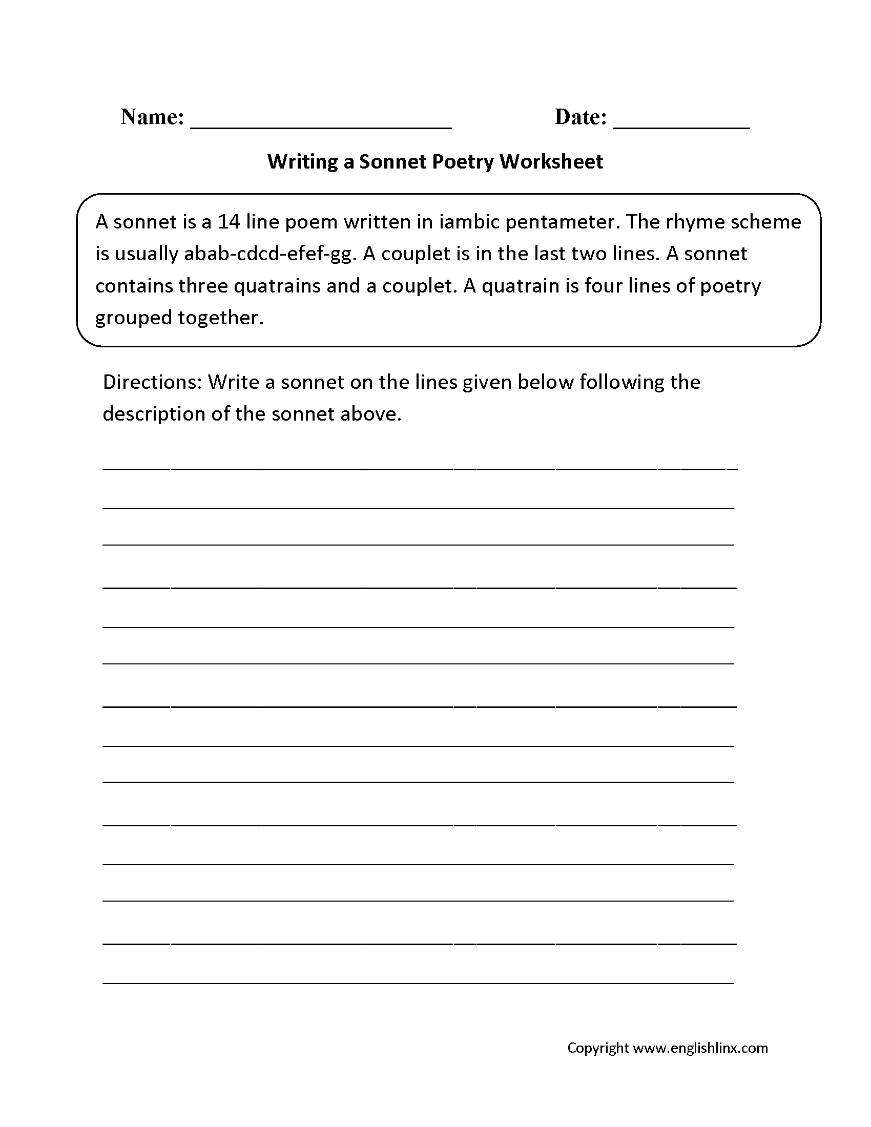 Englishlinx Poetry Worksheets Englishlinx Poetry Worksheets