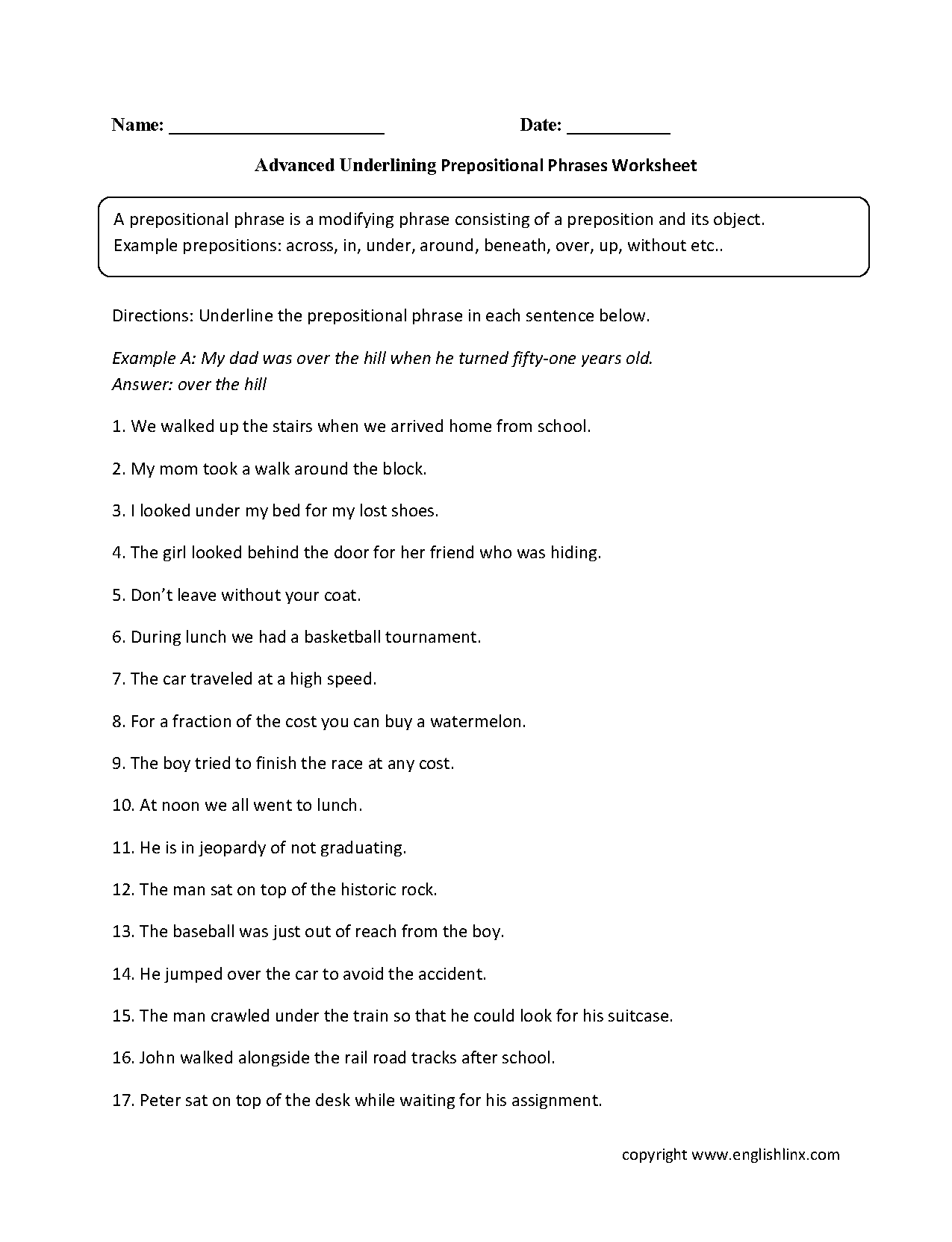 Englishlinx Prepositions Worksheets