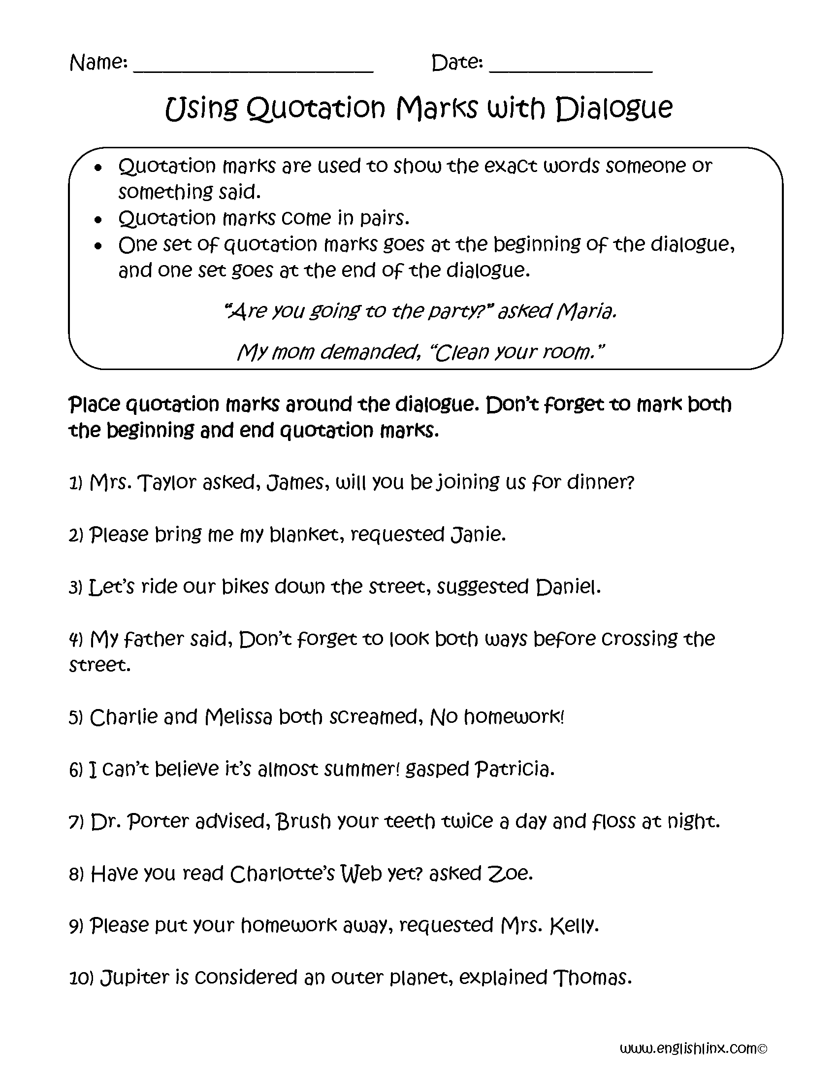 Englishlinx Quotation Marks Worksheets Englishlinx Quotation Marks Worksheets