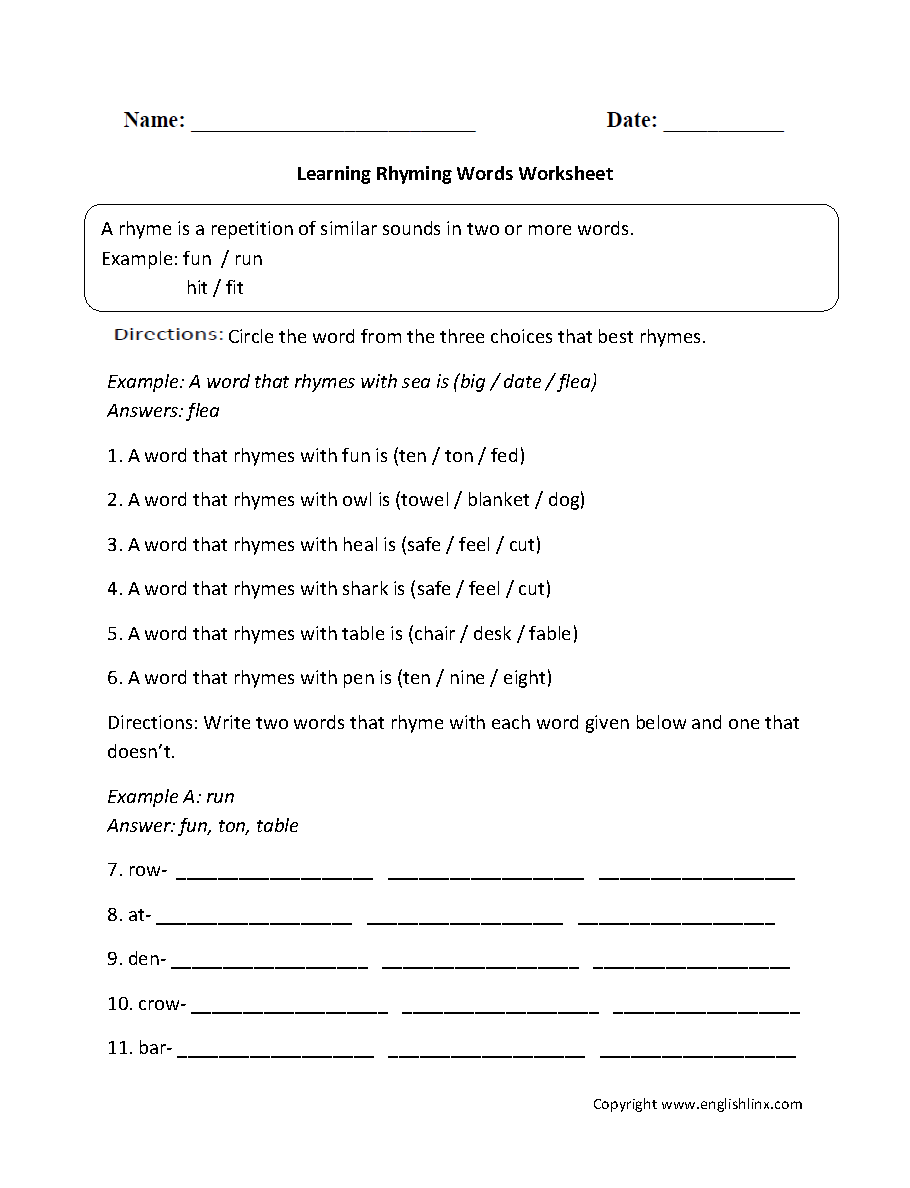 Rhyme Scheme Worksheet Worksheets Library