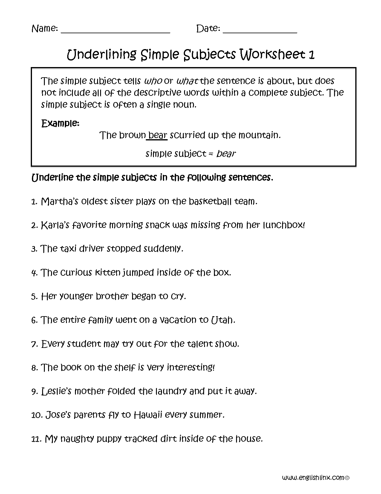 3 Subject And Predicate Worksheets With Answers In English Englishan