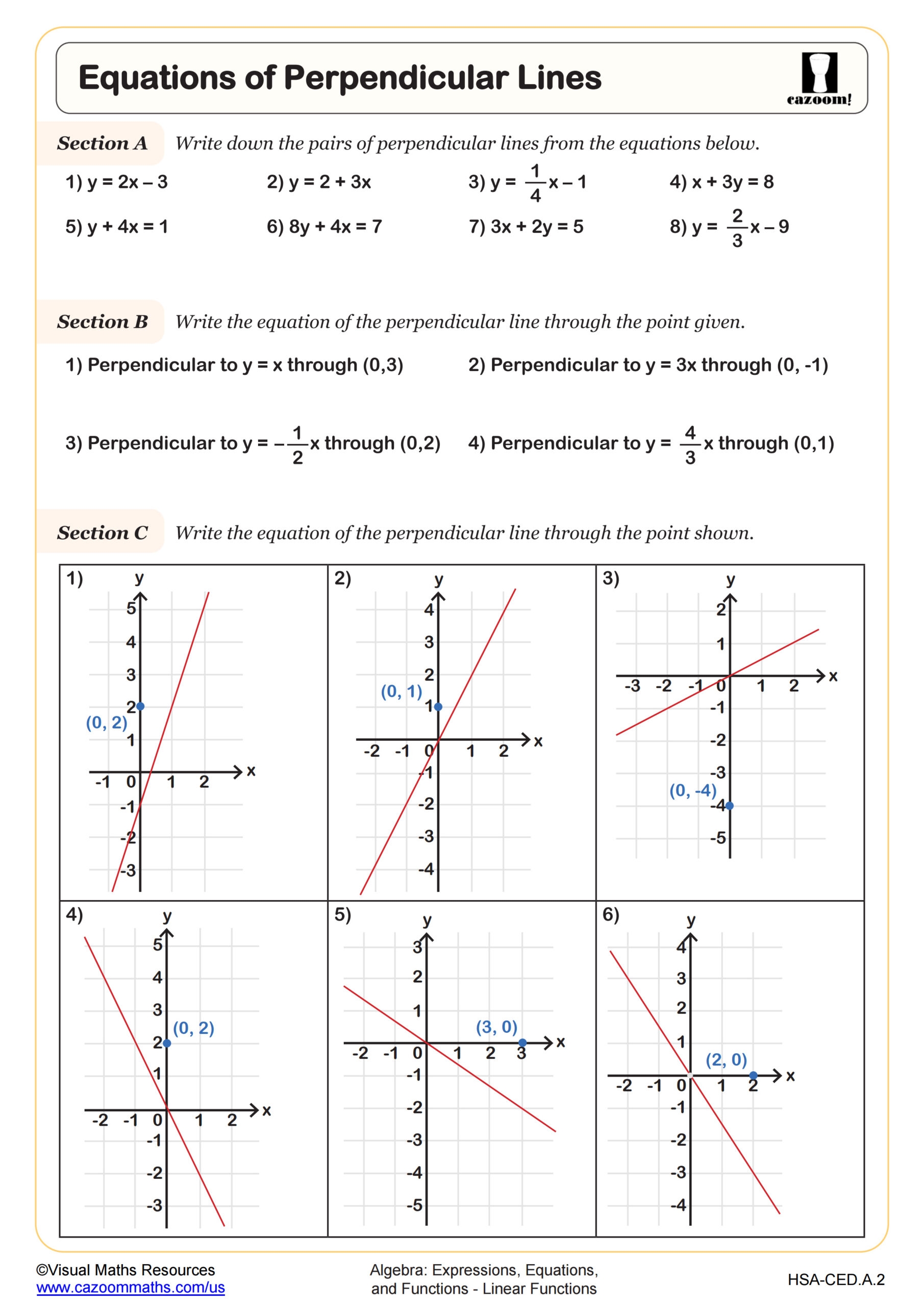 Equations Of Perpendicular Lines Worksheet PDF Printable Algebra Worksheet Cazoom Math