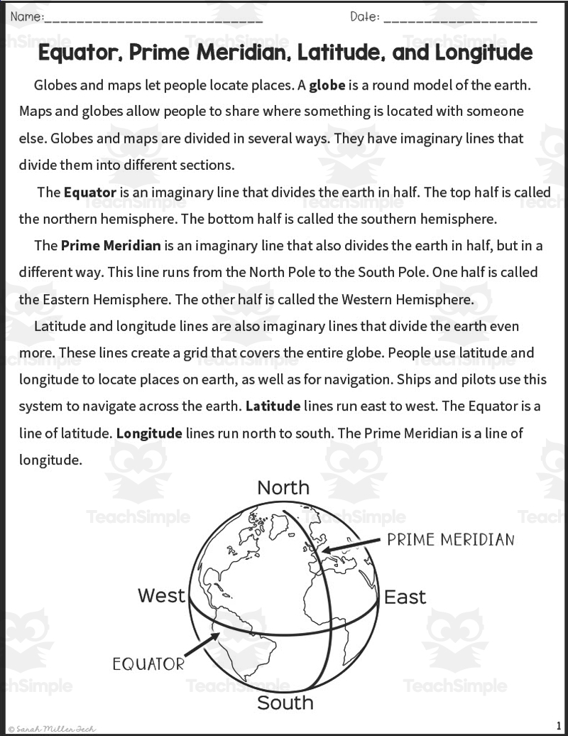 Equator And Prime Meridian Reading Packet By Teach Simple