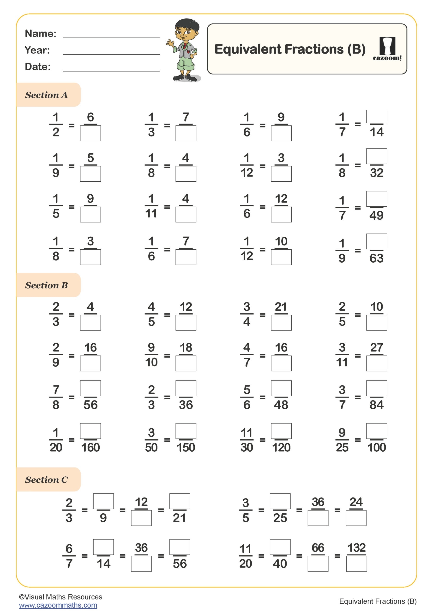Equivalent Fractions B Worksheet Fun And Engaging Year 6 PDF Worksheets