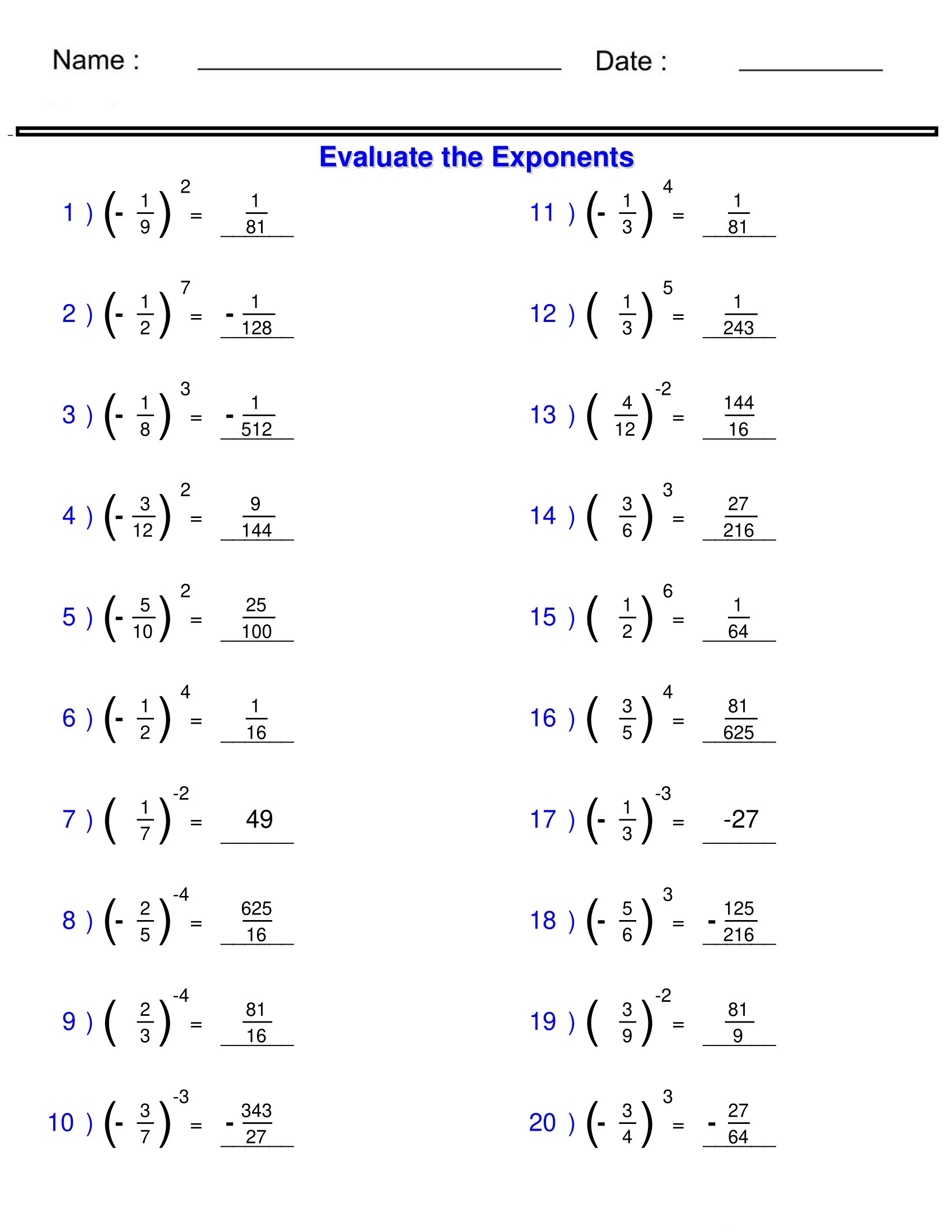 Exponents And Radicals Worksheets Solving Fractions With Exponents Worksheets Made By Teachers Exponents And Radicals Worksheets Solving Fractions With Exponents Worksheets Made By Teachers