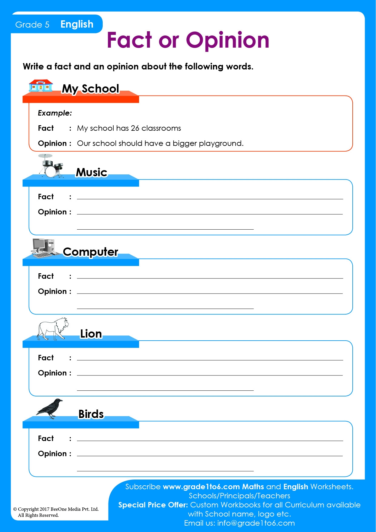 Fact And Opinion Worksheets Grade1to6