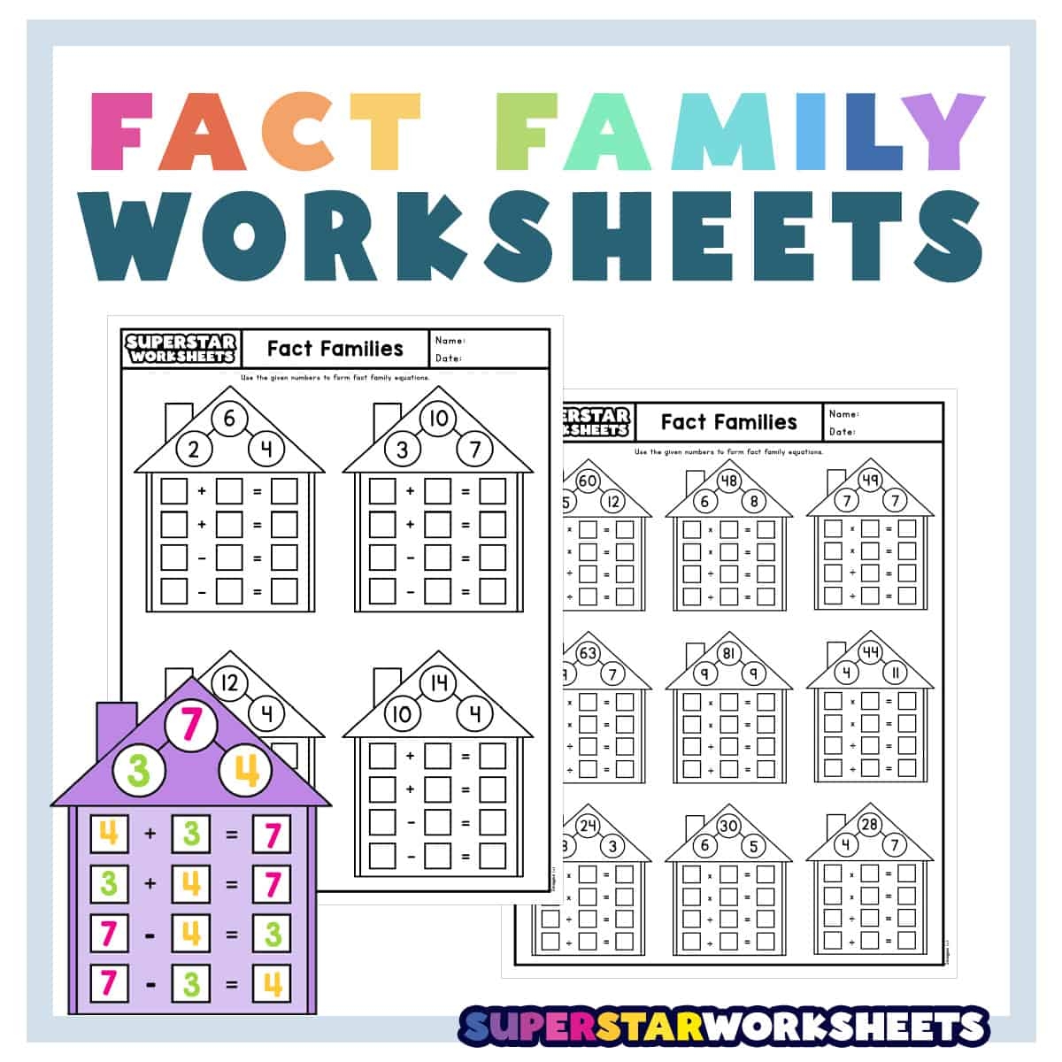 Addition And Subtraction Fact Family Worksheet Free Printable Digital PDF