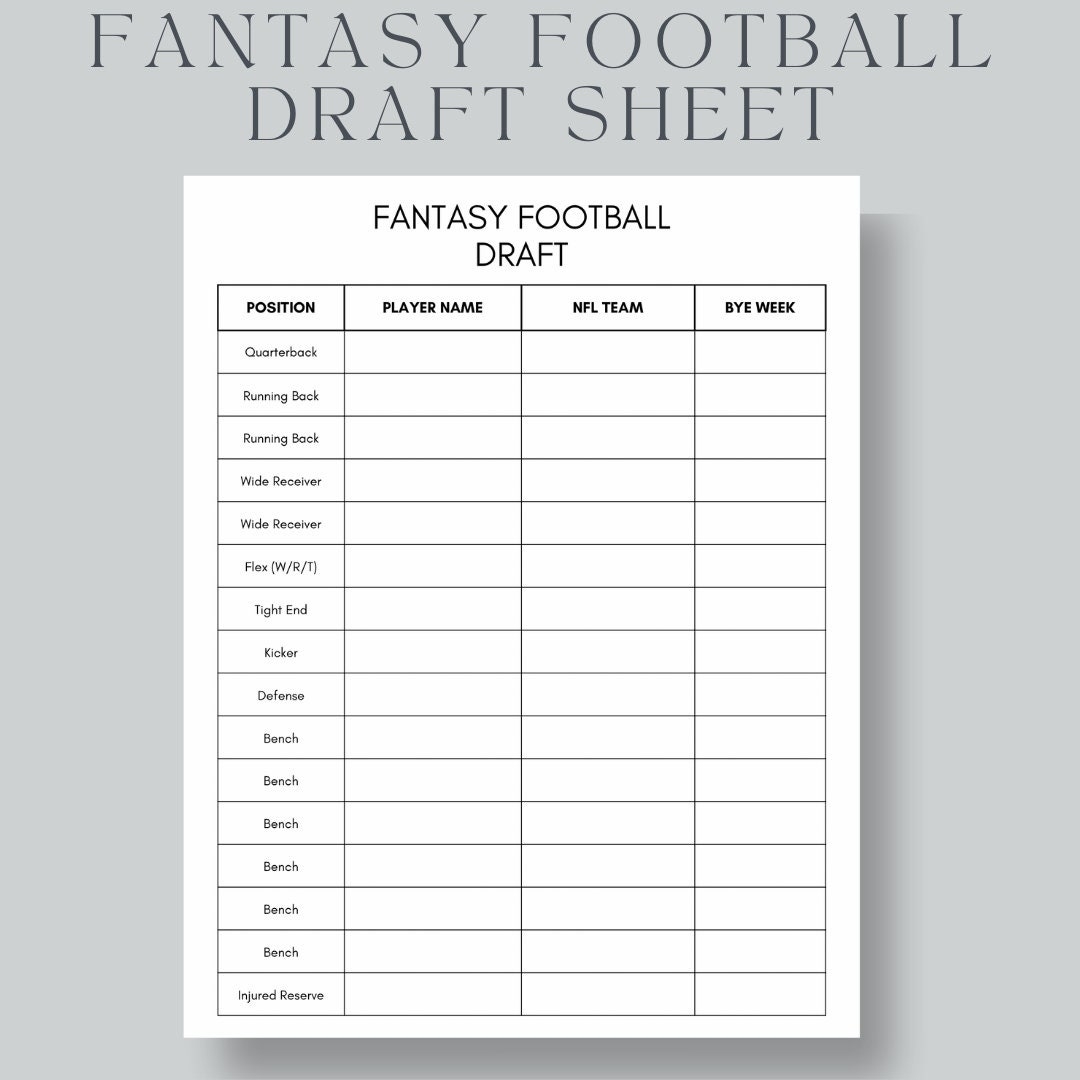 Fantasy Football Draft Sheet US Letter A4 A5 Instant Download PDF Etsy