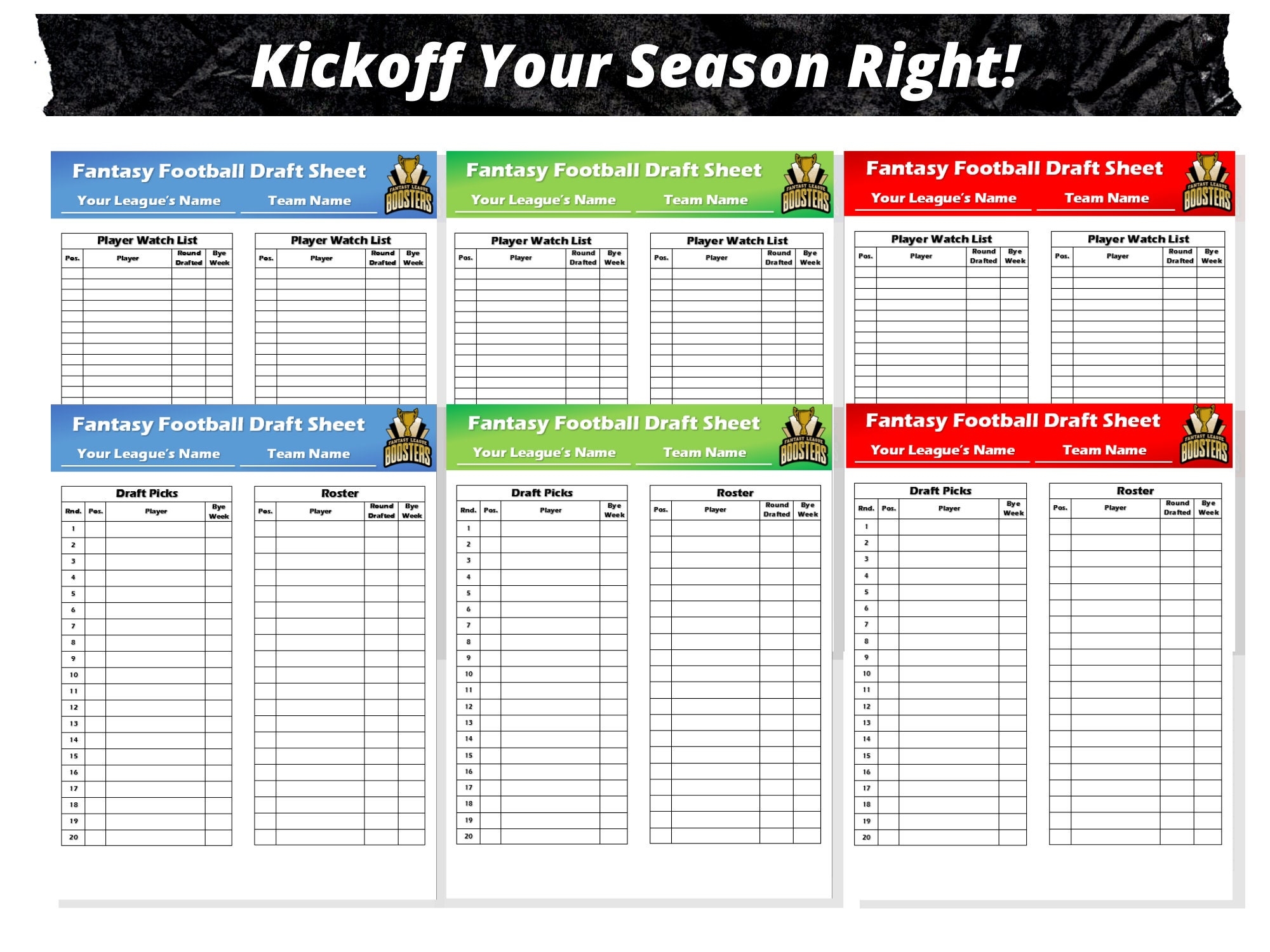 Fantasy Football Draft Sheets 2025 Season Microsoft Word Instant Download Etsy