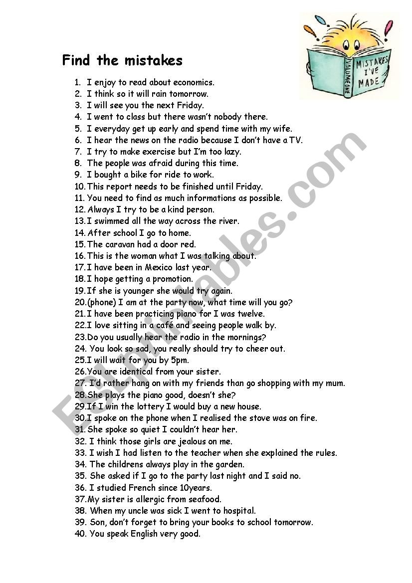 Find The Mistakes 1 ESL Worksheet By Christineallom Worksheets Library