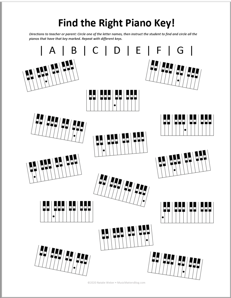 Find The Right Piano Key Free Worksheet