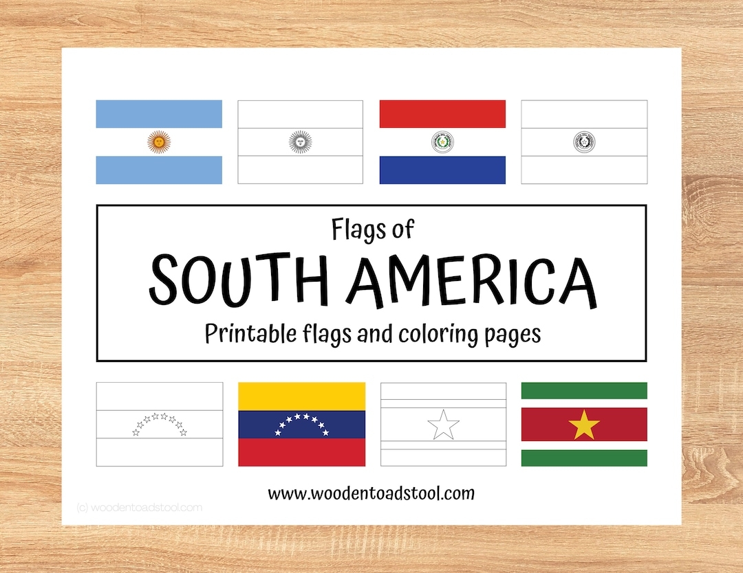 Flags Of South America Coloring Pages And Printable Unit Study Homeschool Material Montessori South America Flags Etsy