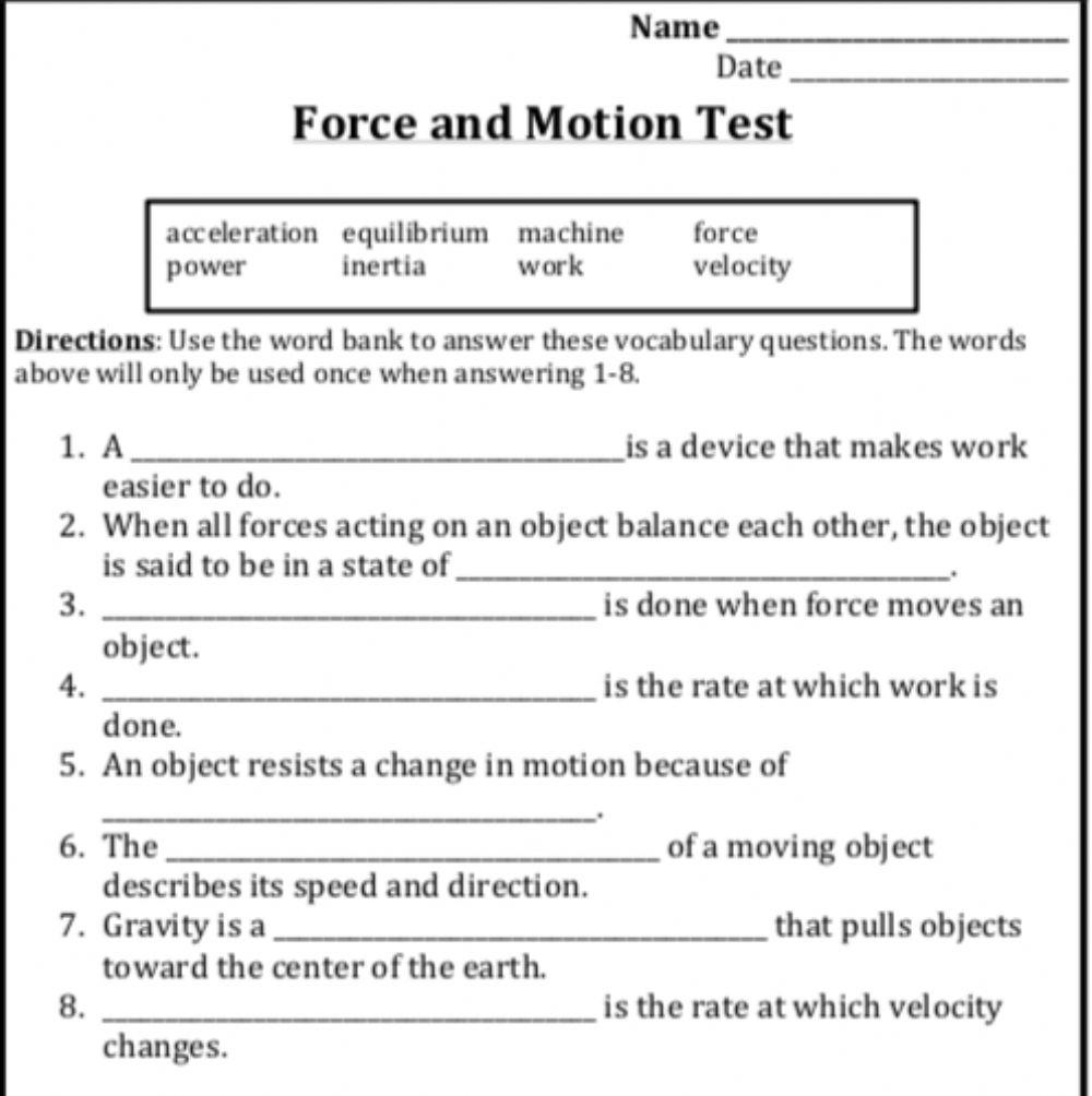 Force And Motion Worksheets Library