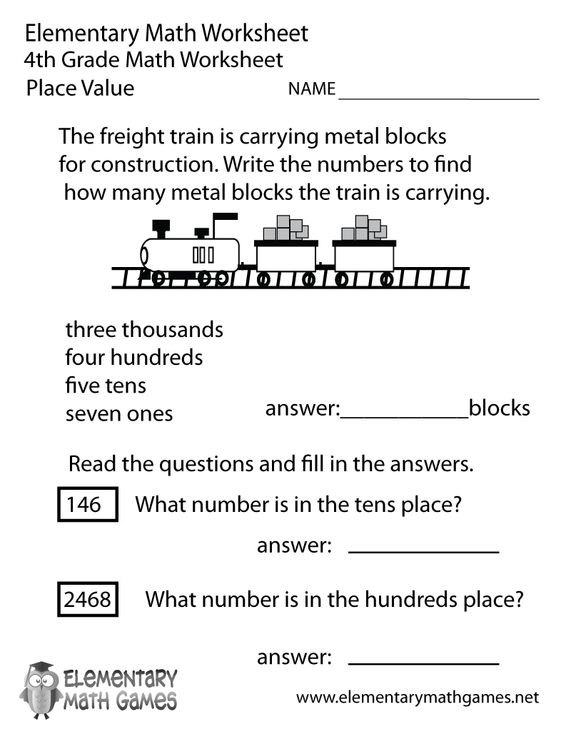 Fourth Grade Place Value Worksheet Fourth Grade Place Value Worksheet