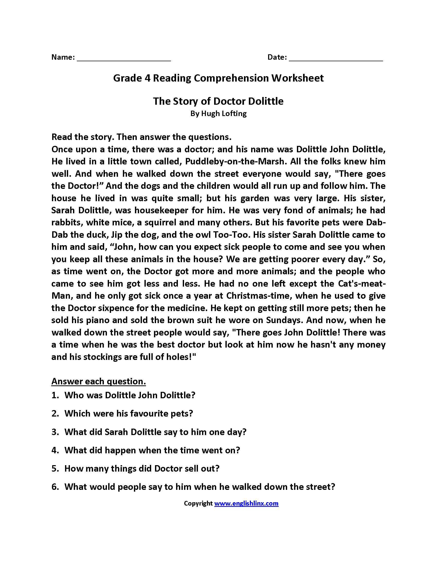 4th Grade Reading Worksheets Free 10 Free PDF Printables Printablee