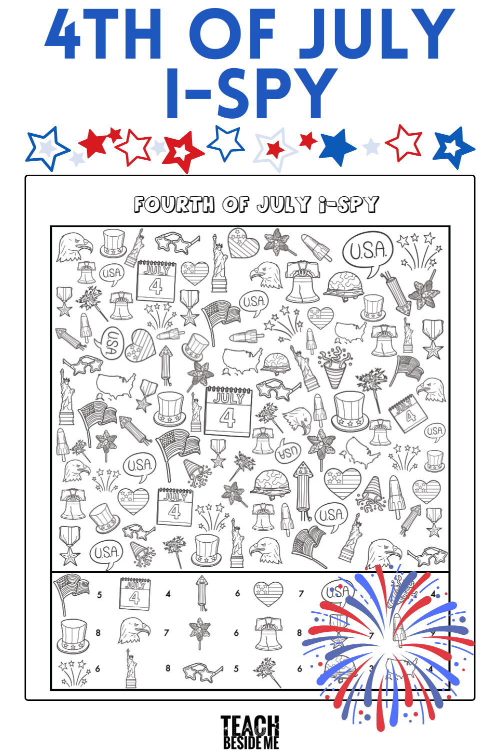 Fourth Of July I Spy Coloring Printable Teach Beside Me