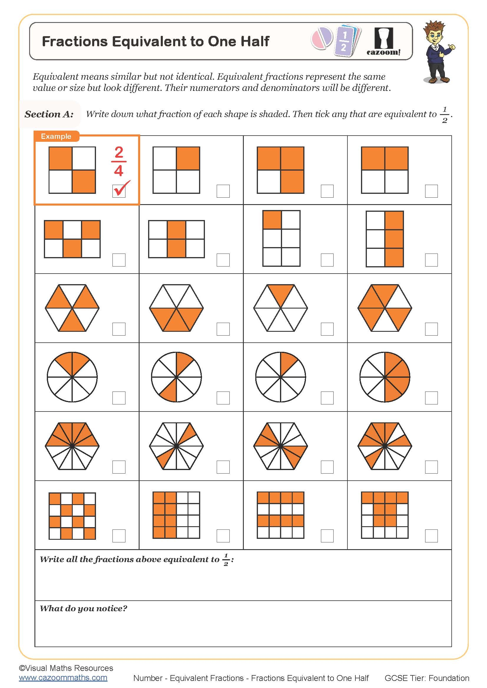 Fractions Equivalent To One Half Worksheet Printable PDF Worksheets
