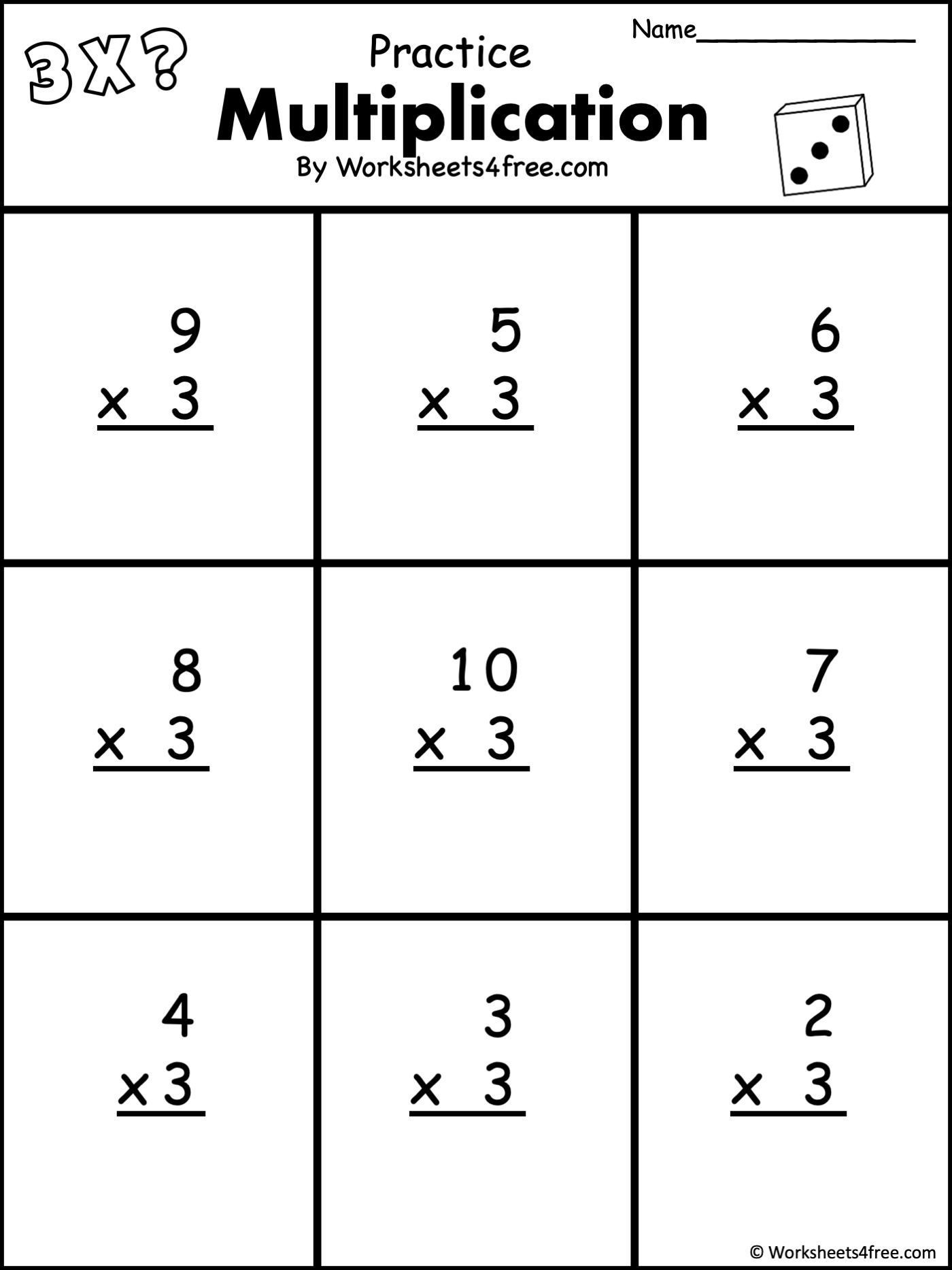 Free 1 Digit Multiplication Worksheet 3s Worksheets4Free