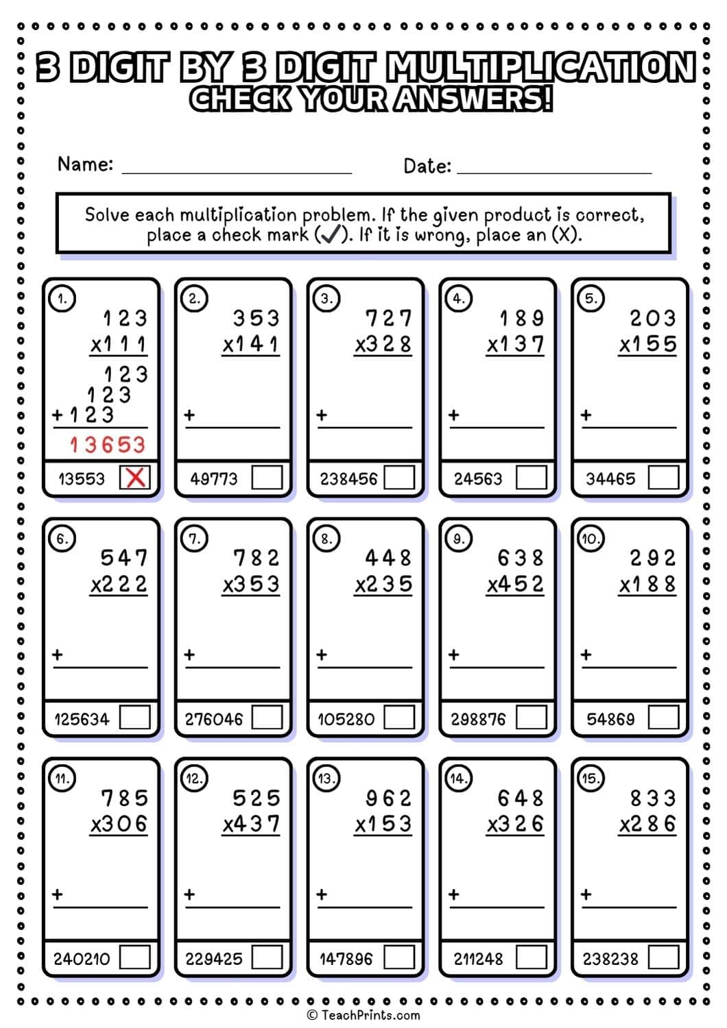 Free 3 Digit By 3 Digit Multiplication Worksheets Teach Prints