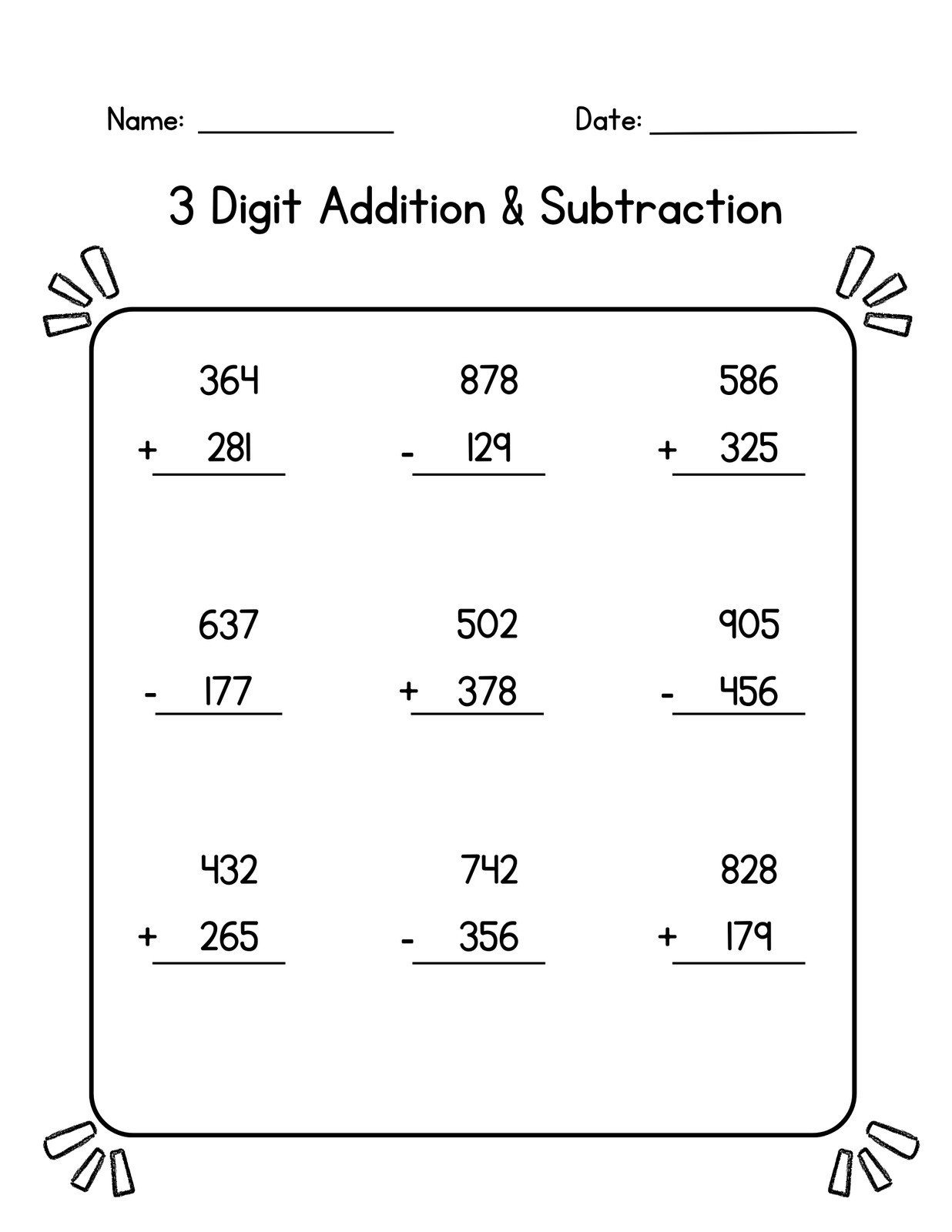 Third Grade Subtraction Worksheets