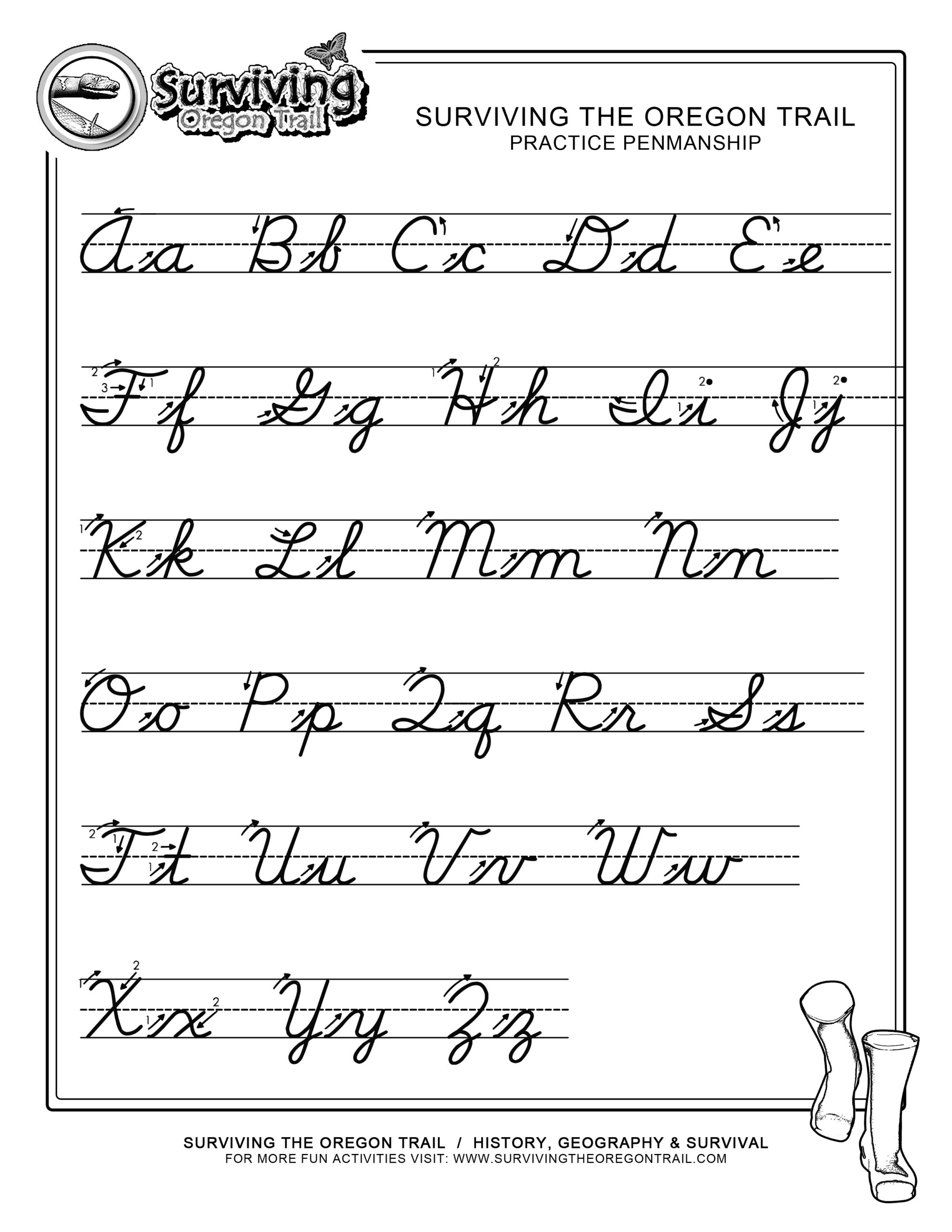 FREE ABC S Cursive Worksheet X Large Surviving The Oregon Trail Free Printable Cursive Alphabet Practice Sheets Capital A