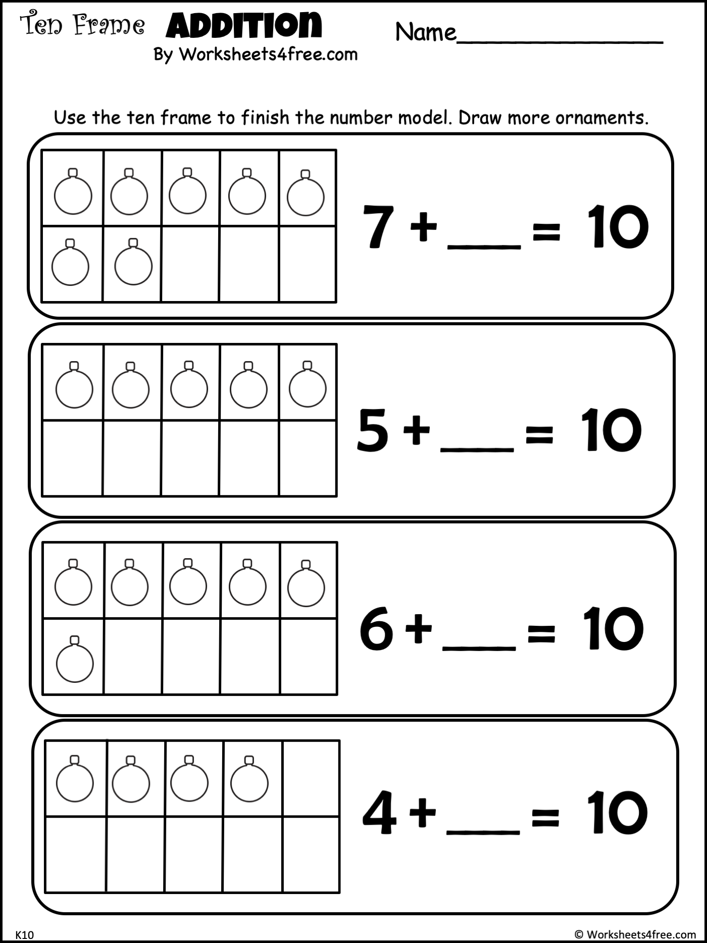 Free Addition To 10 Ten Frames Worksheet Worksheets4Free Free Addition To 10 Ten Frames Worksheet Worksheets4Free