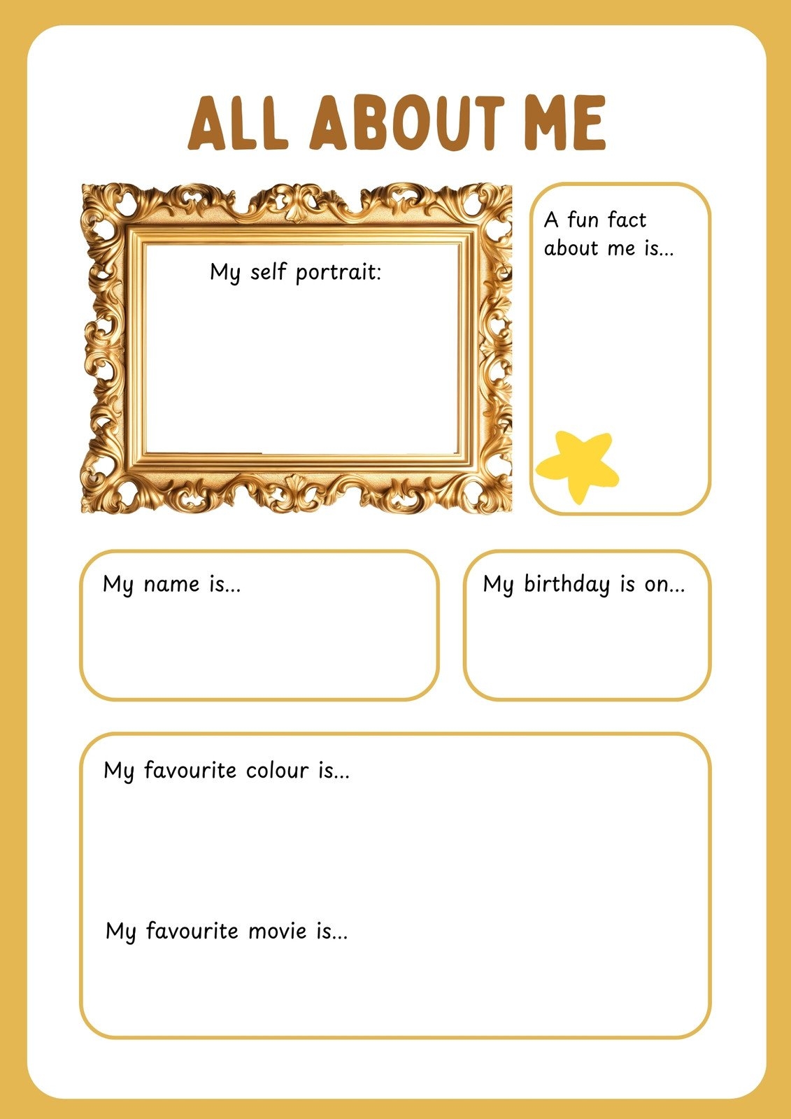 Free And Printable All About Me Worksheet Templates Canva All About Me Worksheet Free