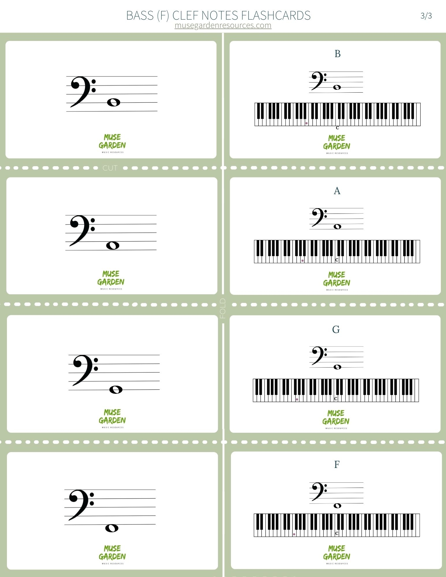FREE Bass Clef Note Reading Flashcards Muse Garden Resources