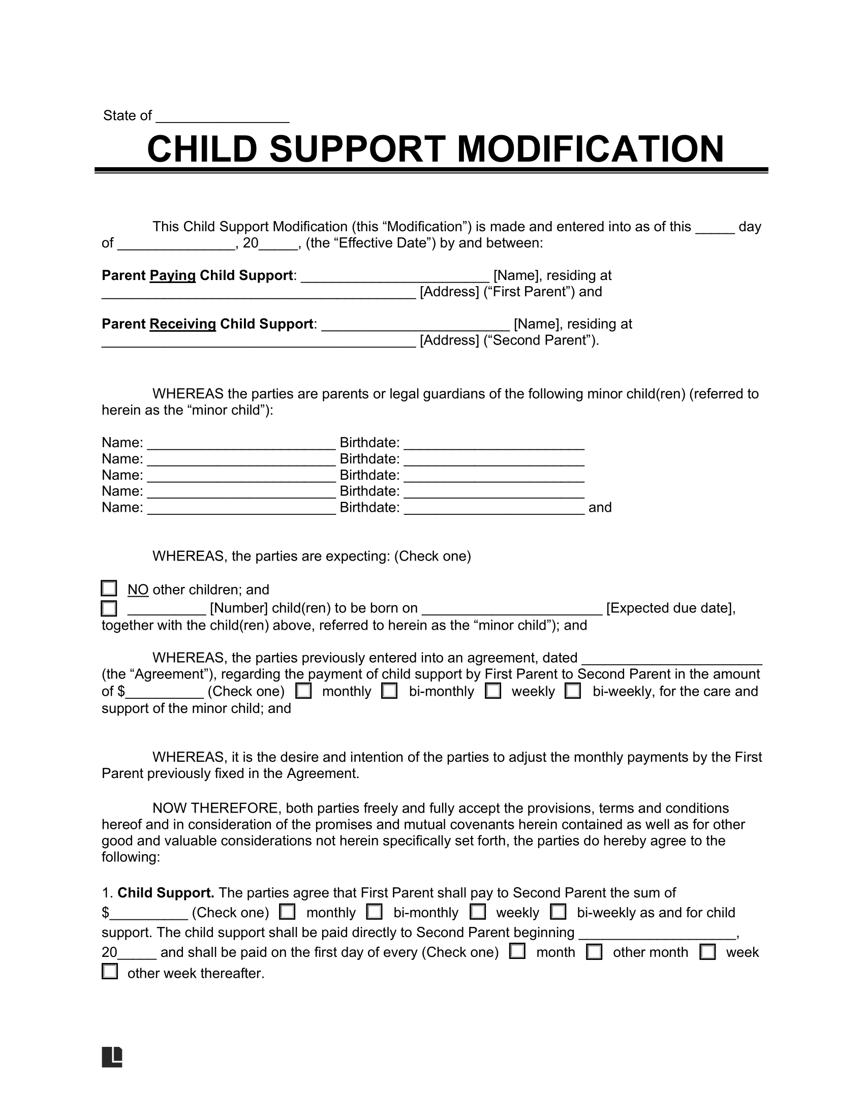 Free Child Support Modification Form PDF Word
