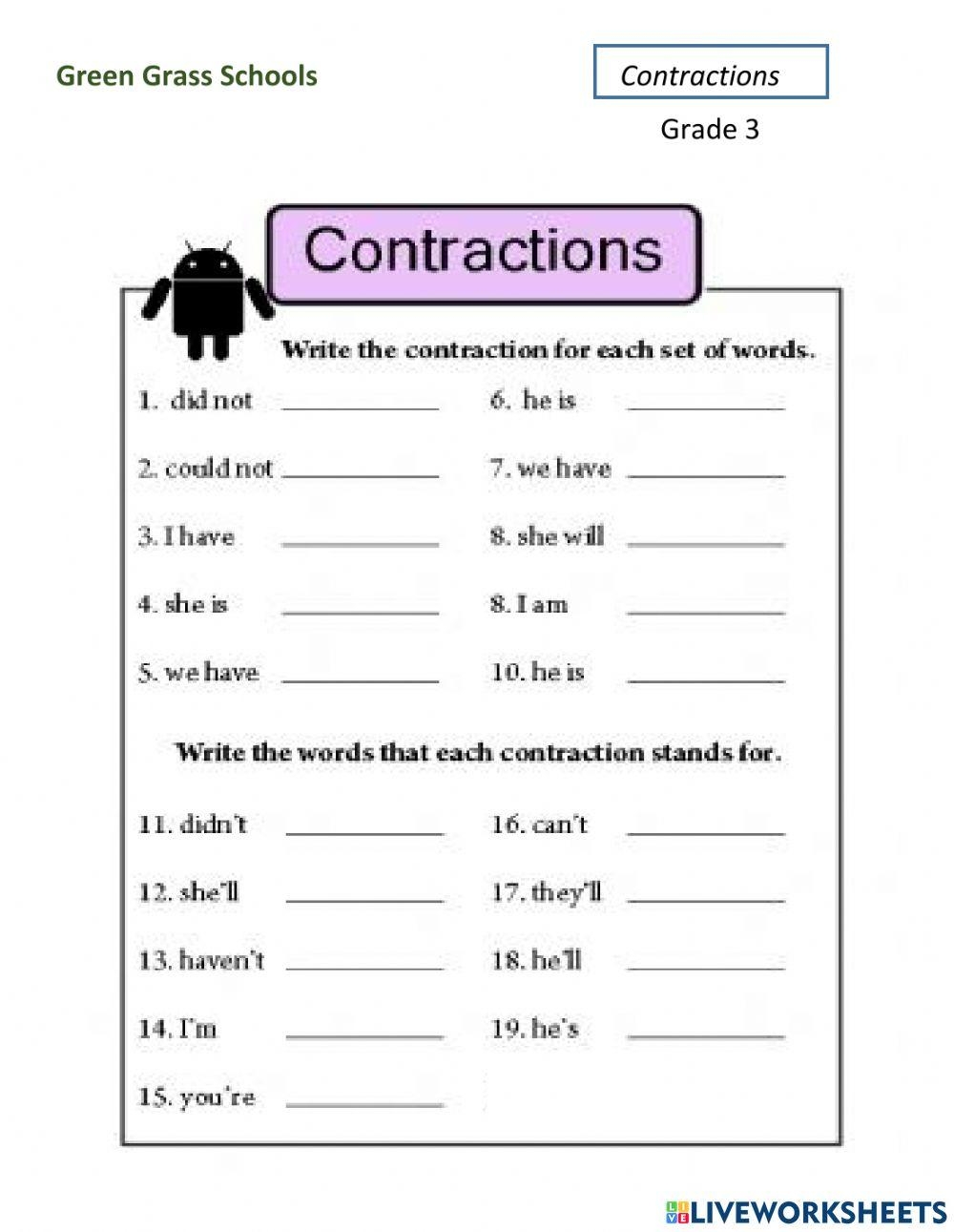 Free Contraction Worksheet 3rd Grade Download Free Contraction Worksheet 3rd Grade Png Images Free Worksheets On Clipart Library