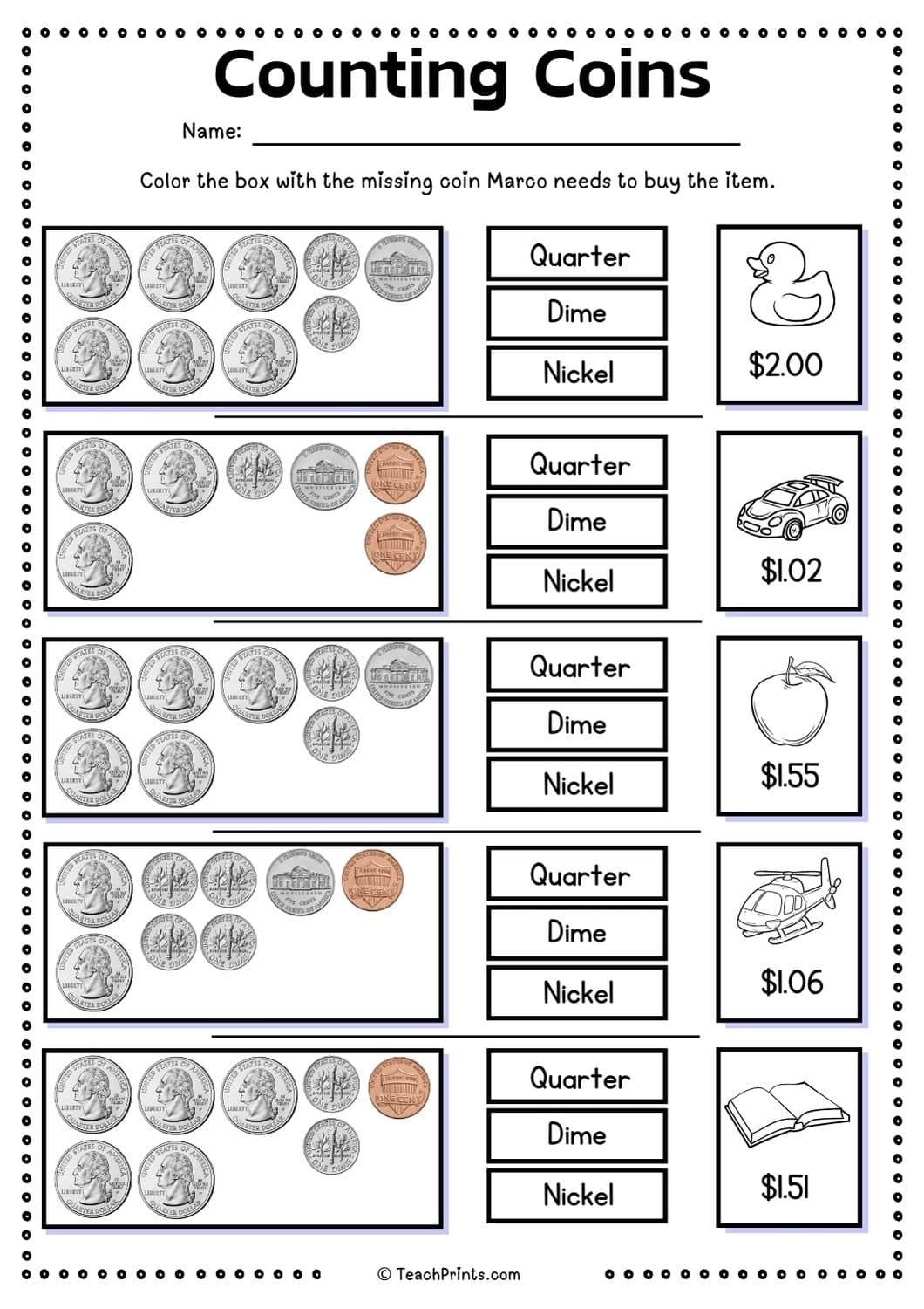 Free Counting Money And Coins Worksheets Teach Prints