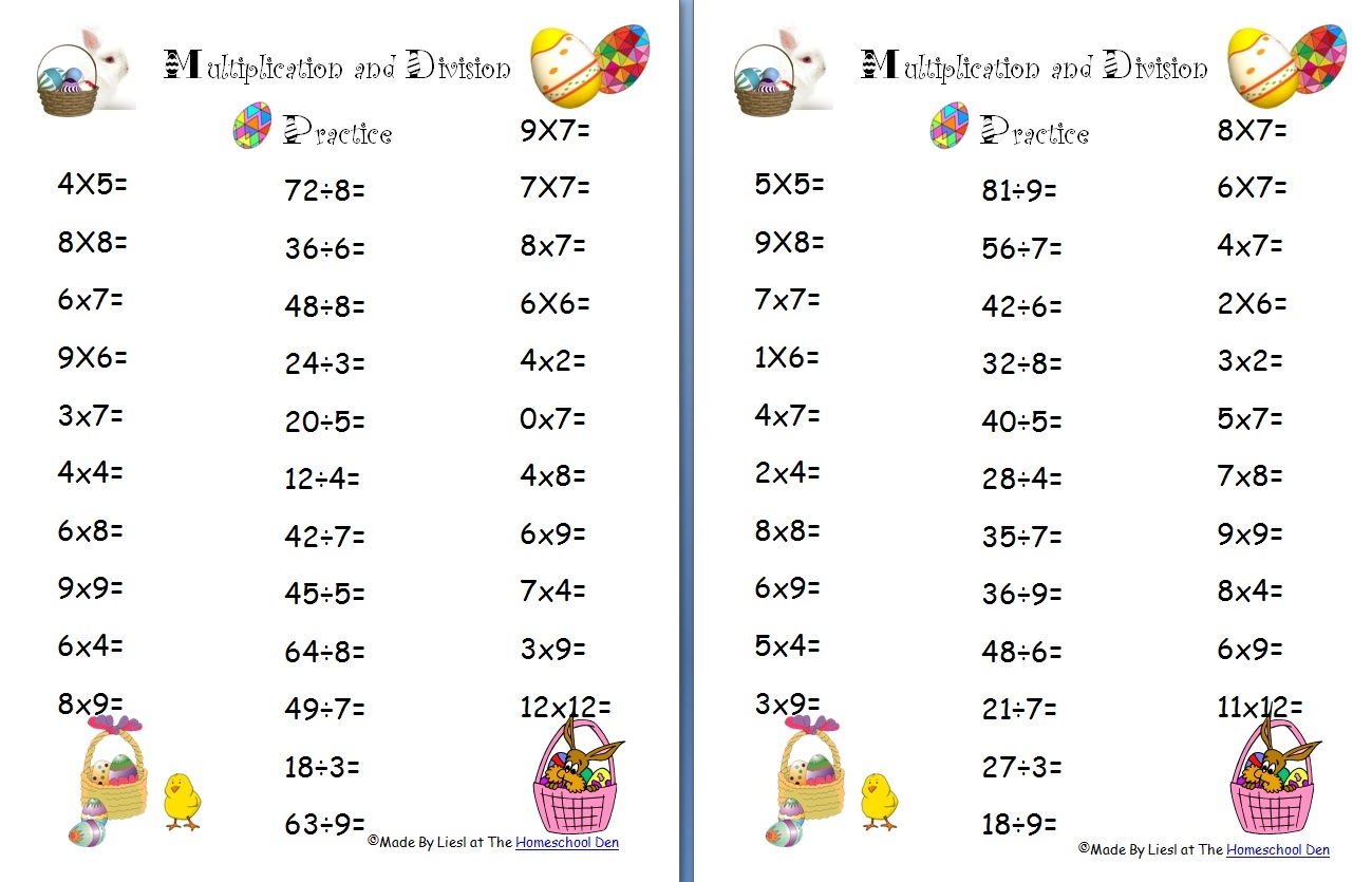 Free Easter Multiplication And Division Worksheets Homeschool Den Free Printable Easter Math Worksheet