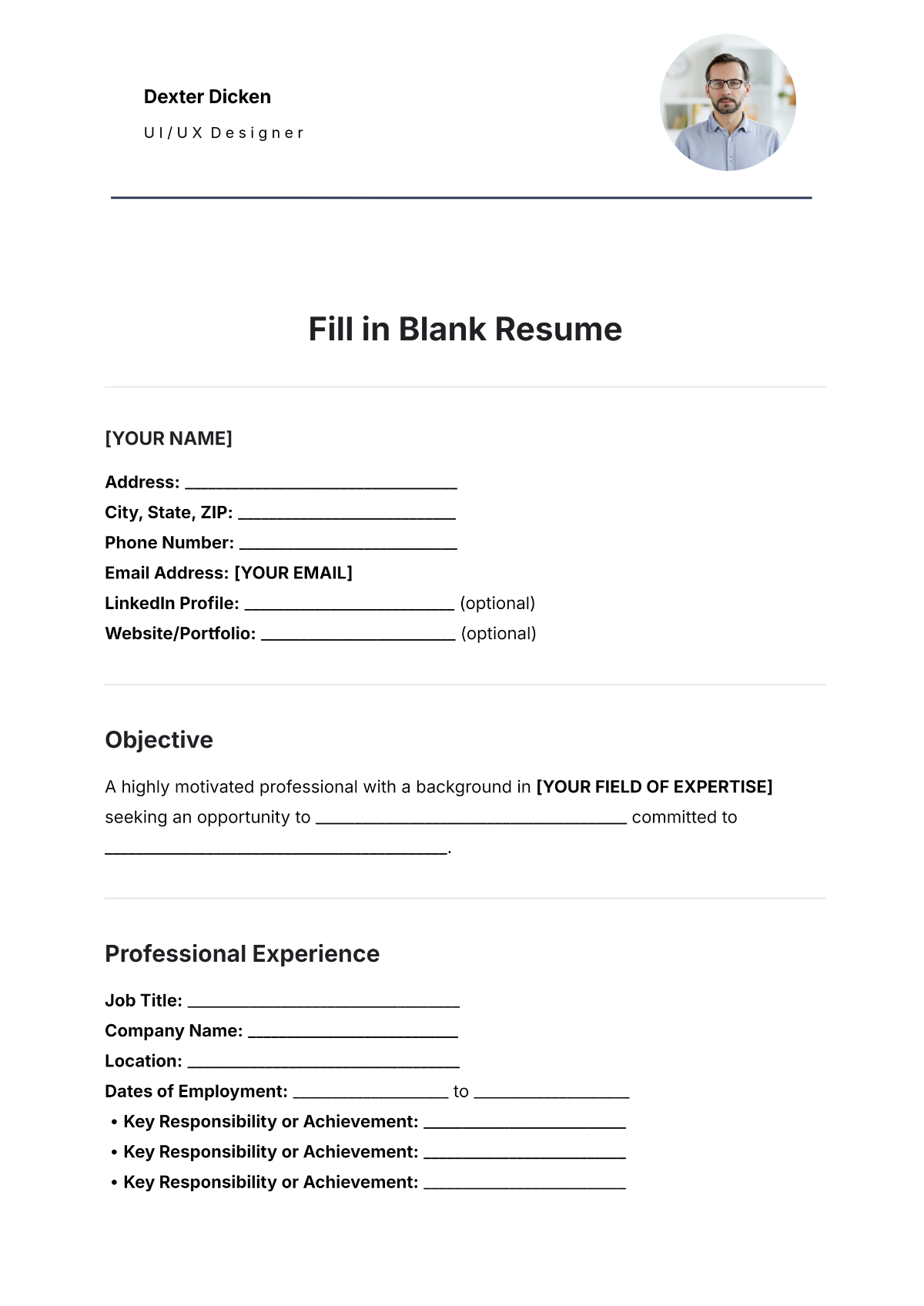 Free Fill In Blank Resume Template To Edit Online