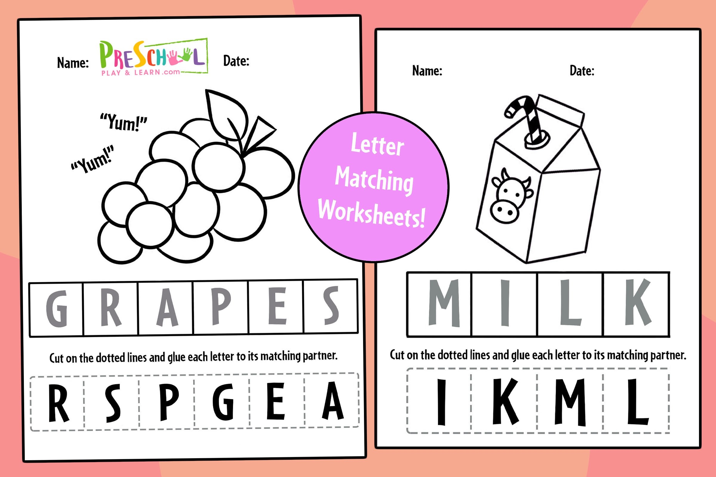 FREE Food Theme Letter Matching Worksheets