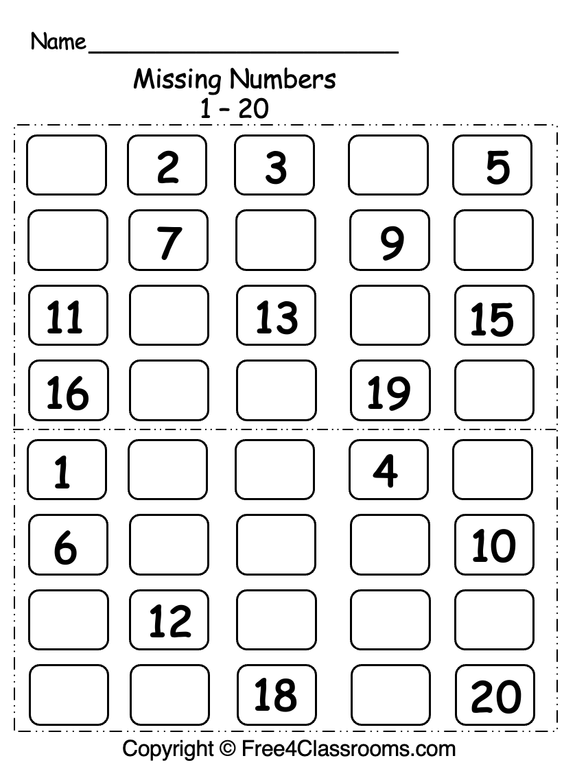 Free Missing Numbers 1 20 Worksheet