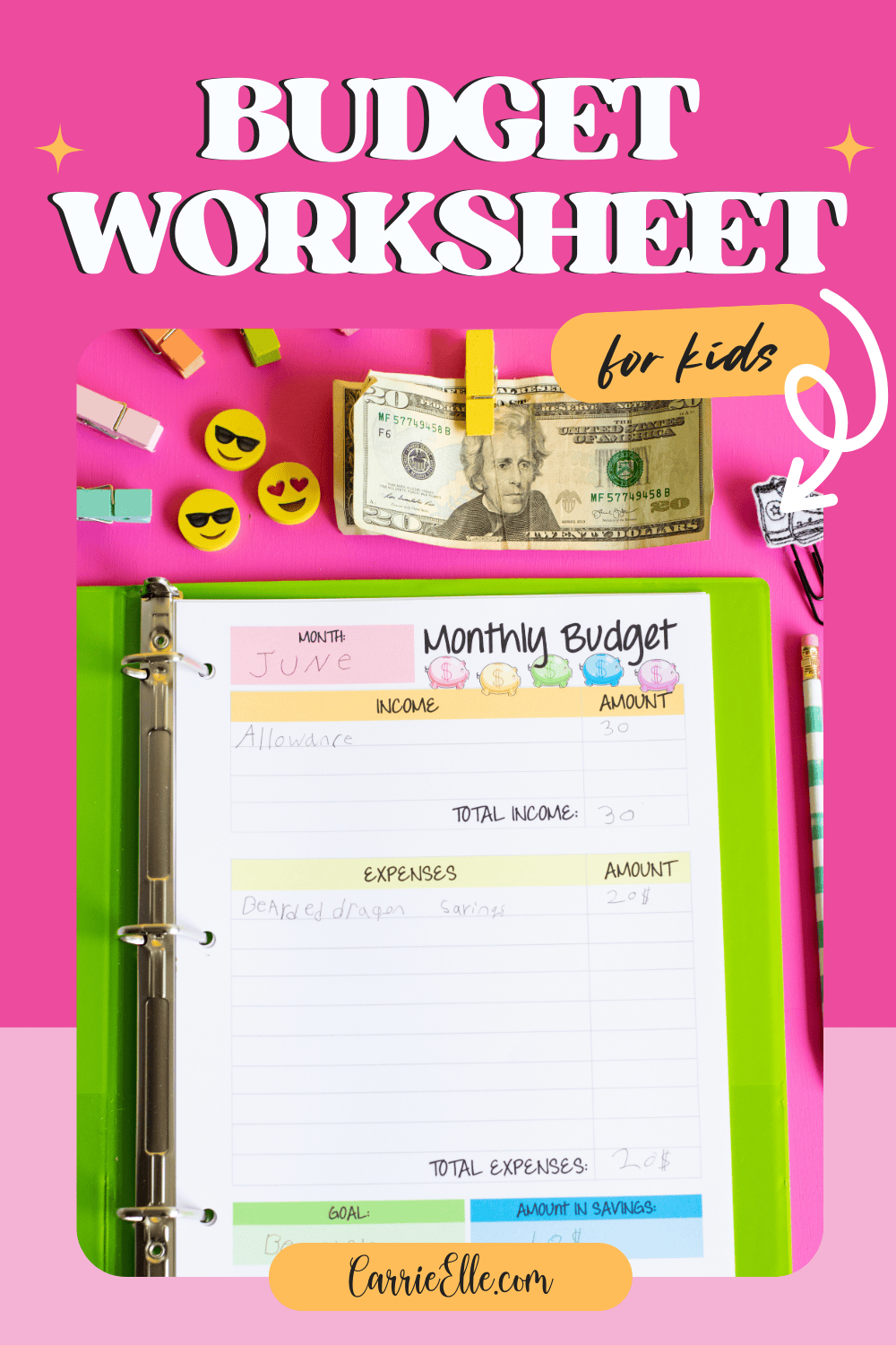 Kids Budget Worksheet Instant Download Etsy
