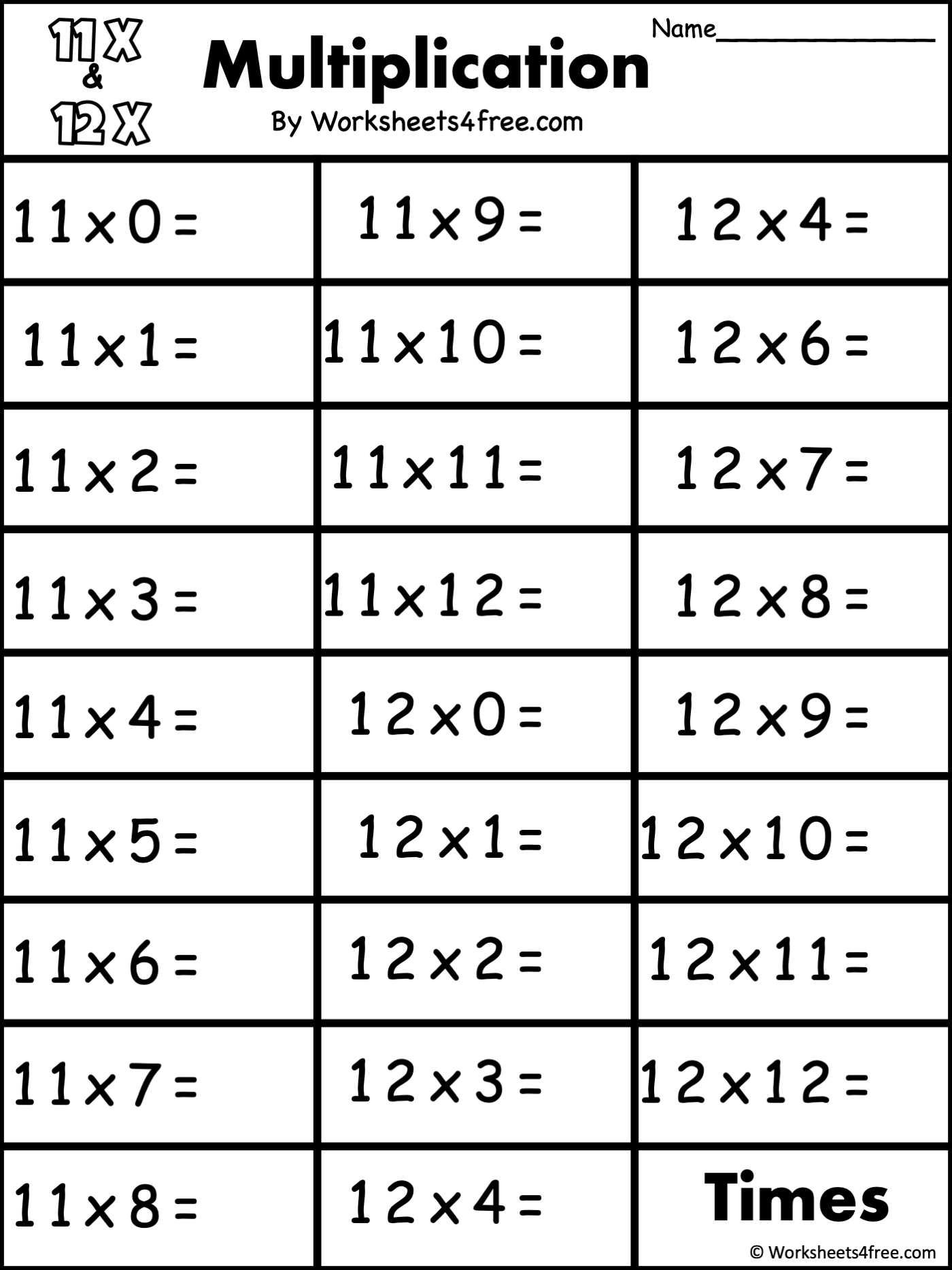 Free Multiplication Worksheet 11s 12s Worksheets4Free Worksheets Library 11 Times Tables Worksheets