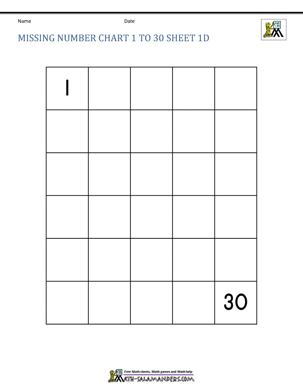 Free Number Chart 1 30 Free Number Chart 1 30