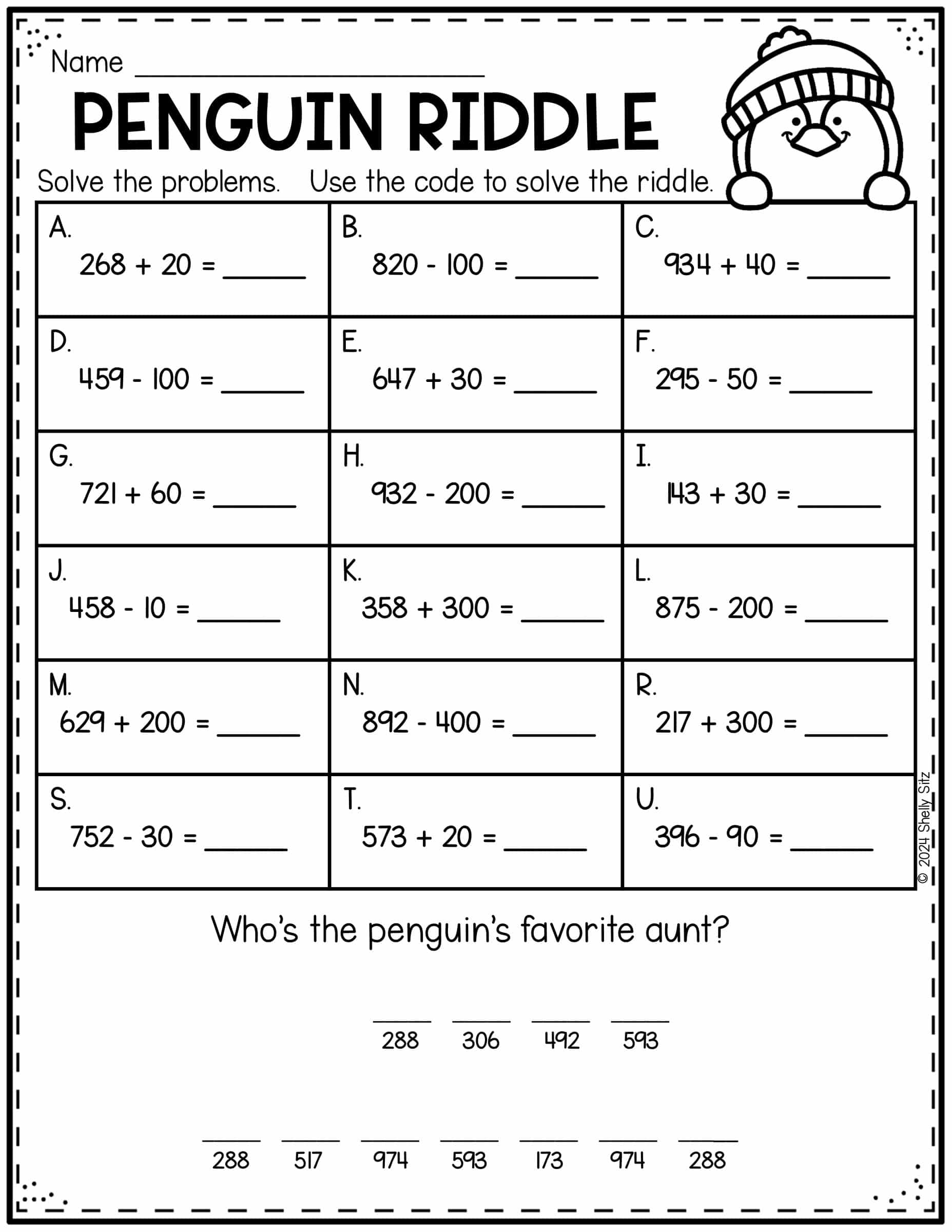 Free Penguin Math Worksheets For Second Grade Second Grade Teaching Blog